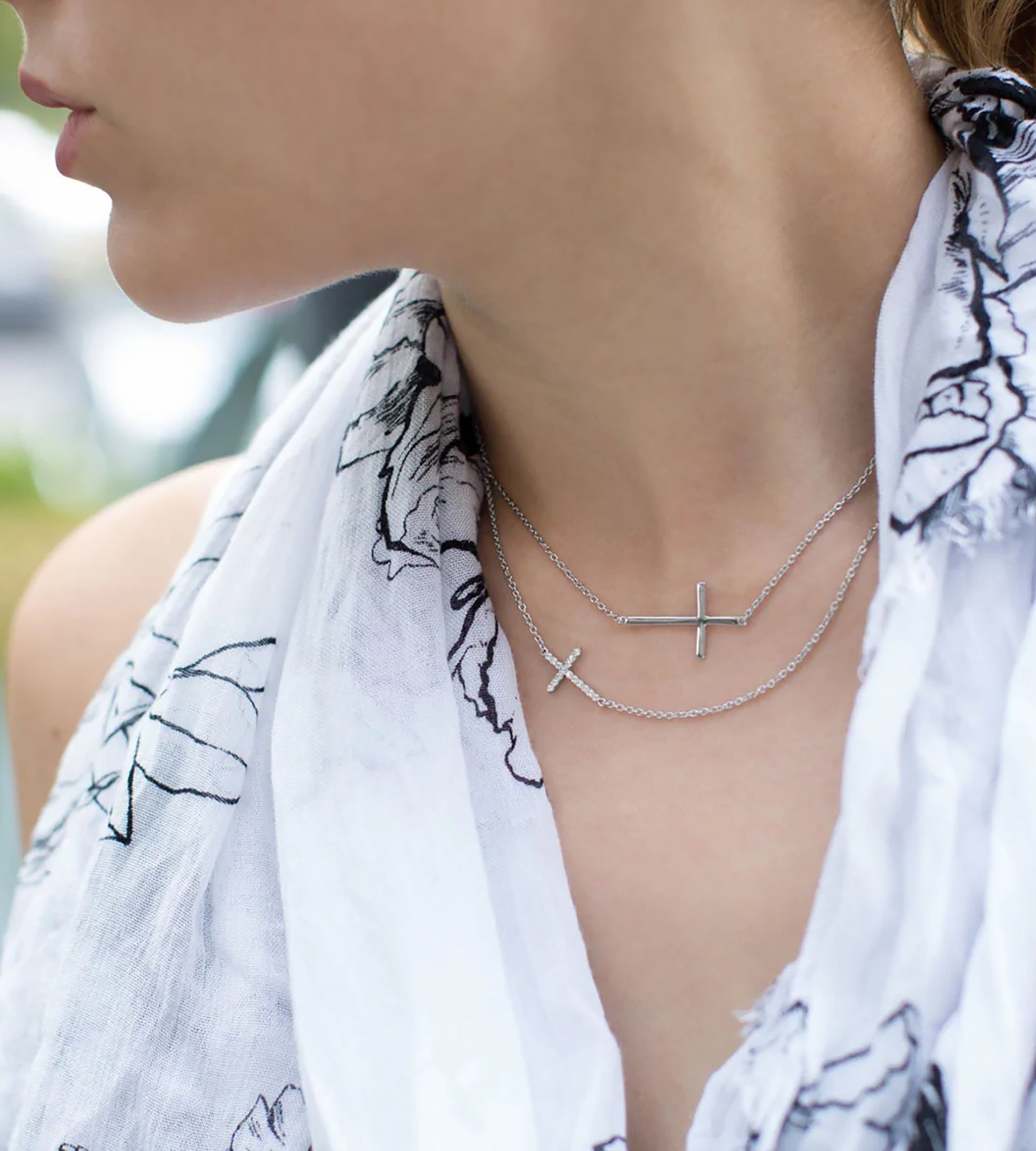 Sterling Silver Horizontal Cross Necklace