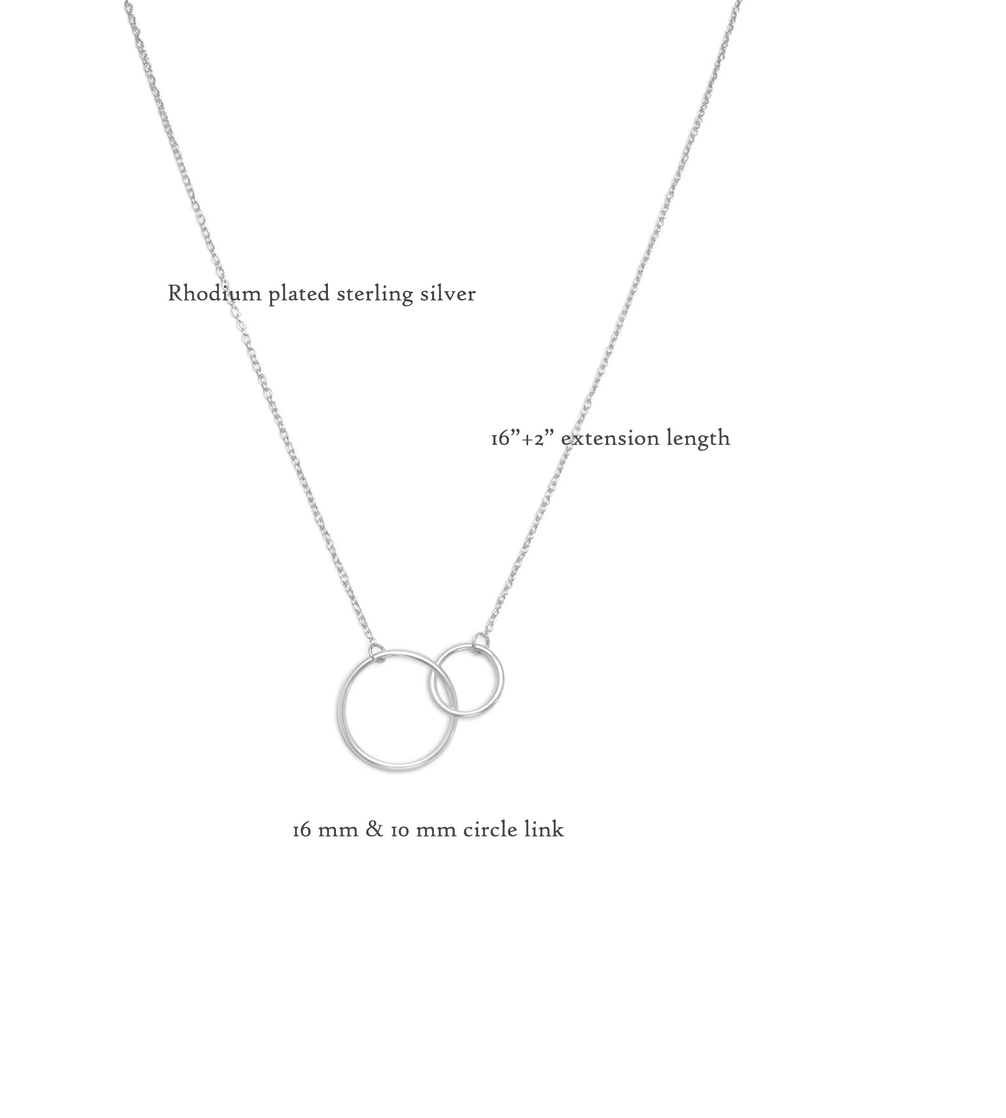 Sterling Silver Circle Link Necklace in Rhodium Plating