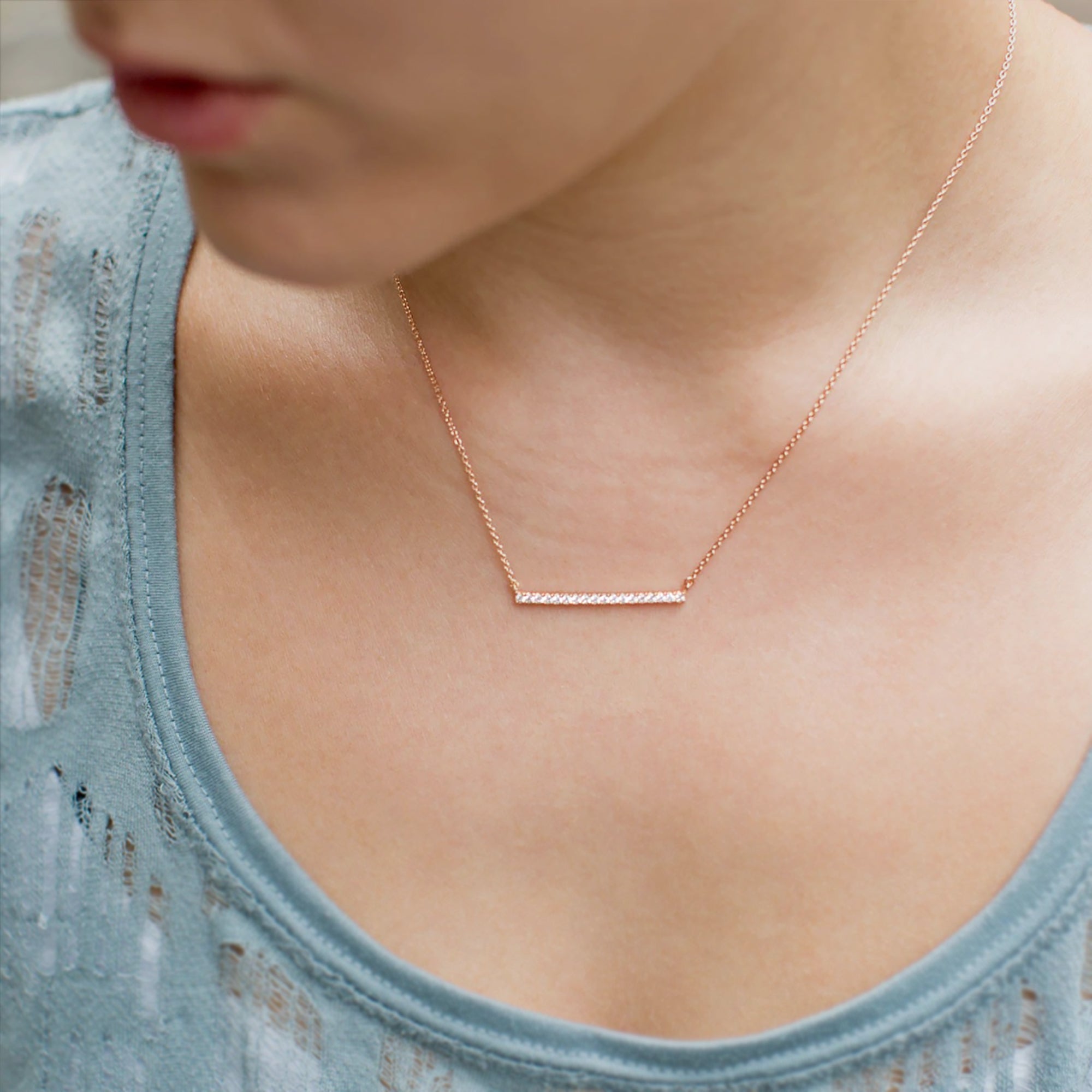 CZ Bar Necklace in Rose Gold Plating
