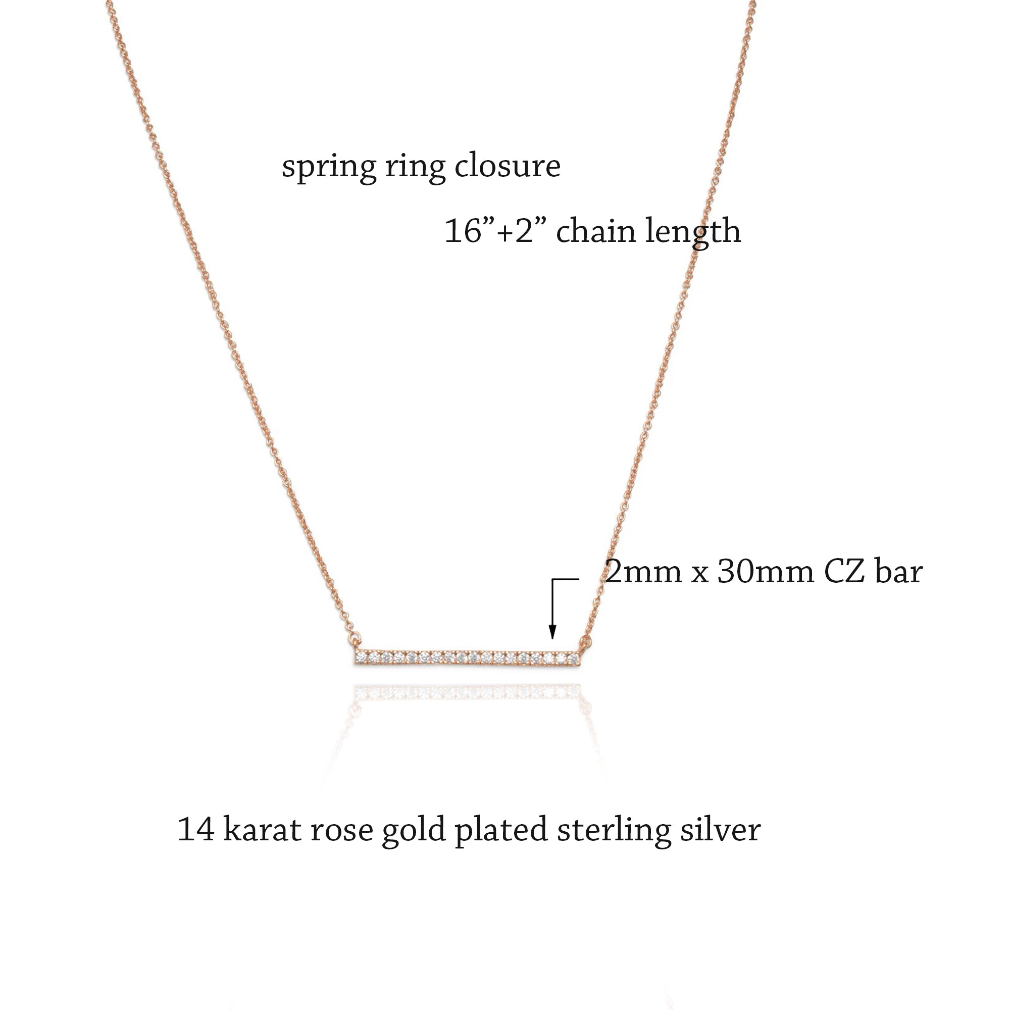 CZ Bar Necklace in Rose Gold Plating
