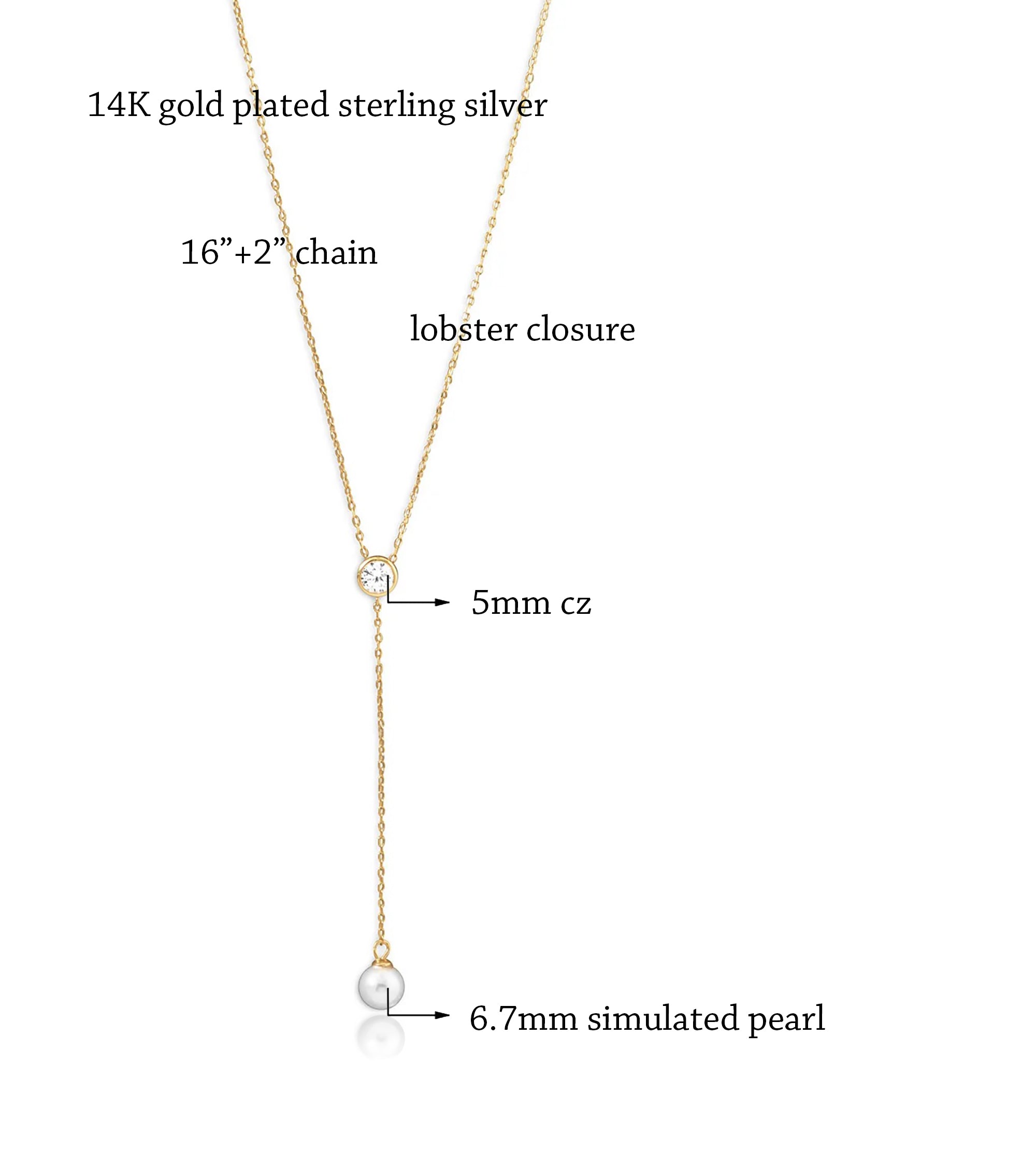 CZ with Pearl Drop Lariat Necklace