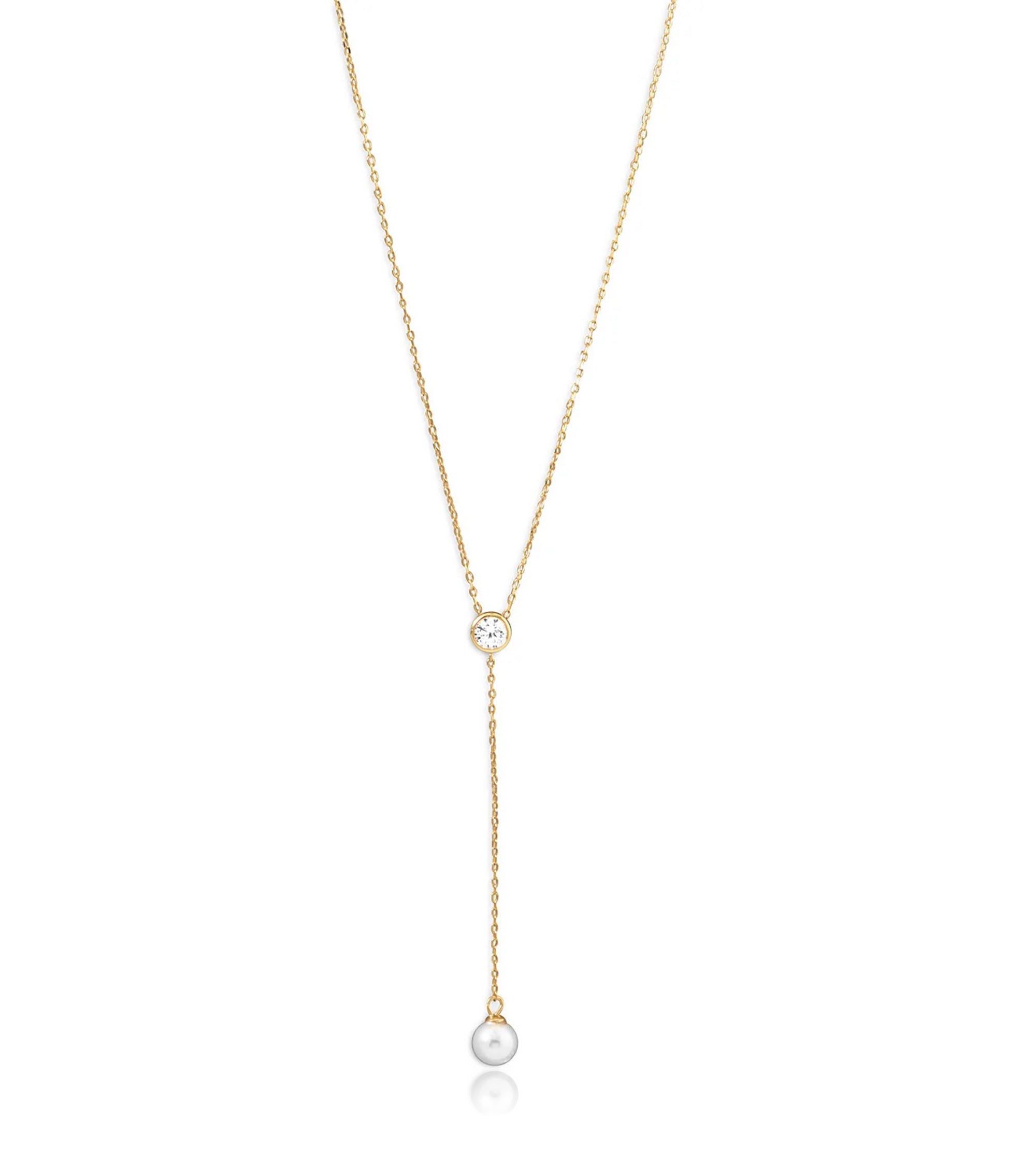 CZ with Pearl Drop Lariat Necklace