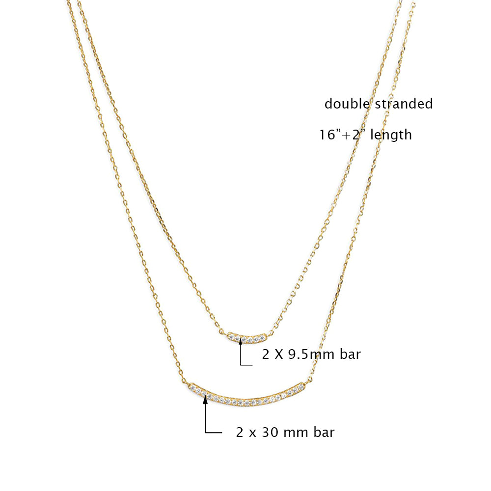 Double Strand Curved CZ Bar Necklace