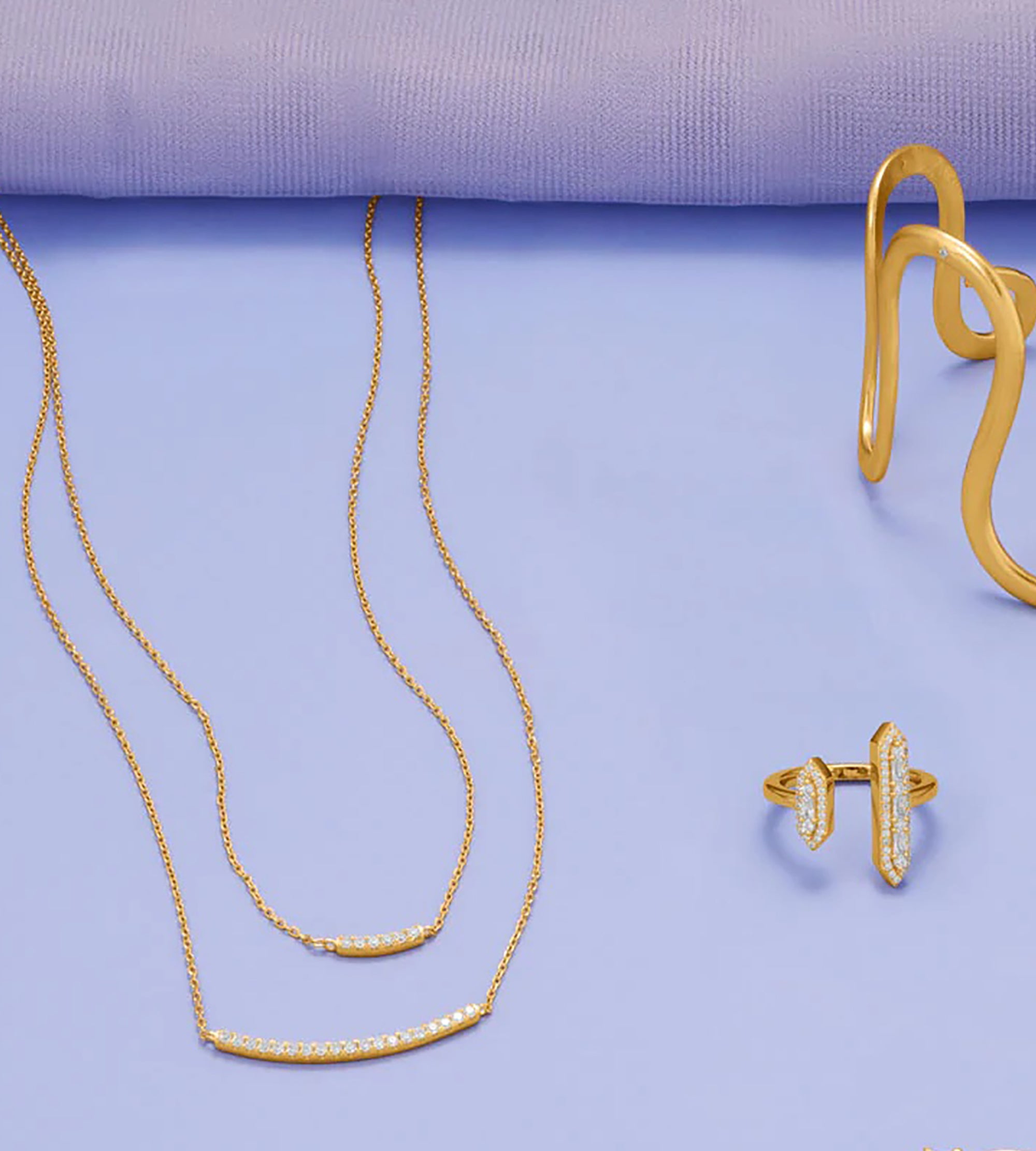 Double Strand Curved CZ Bar Necklace