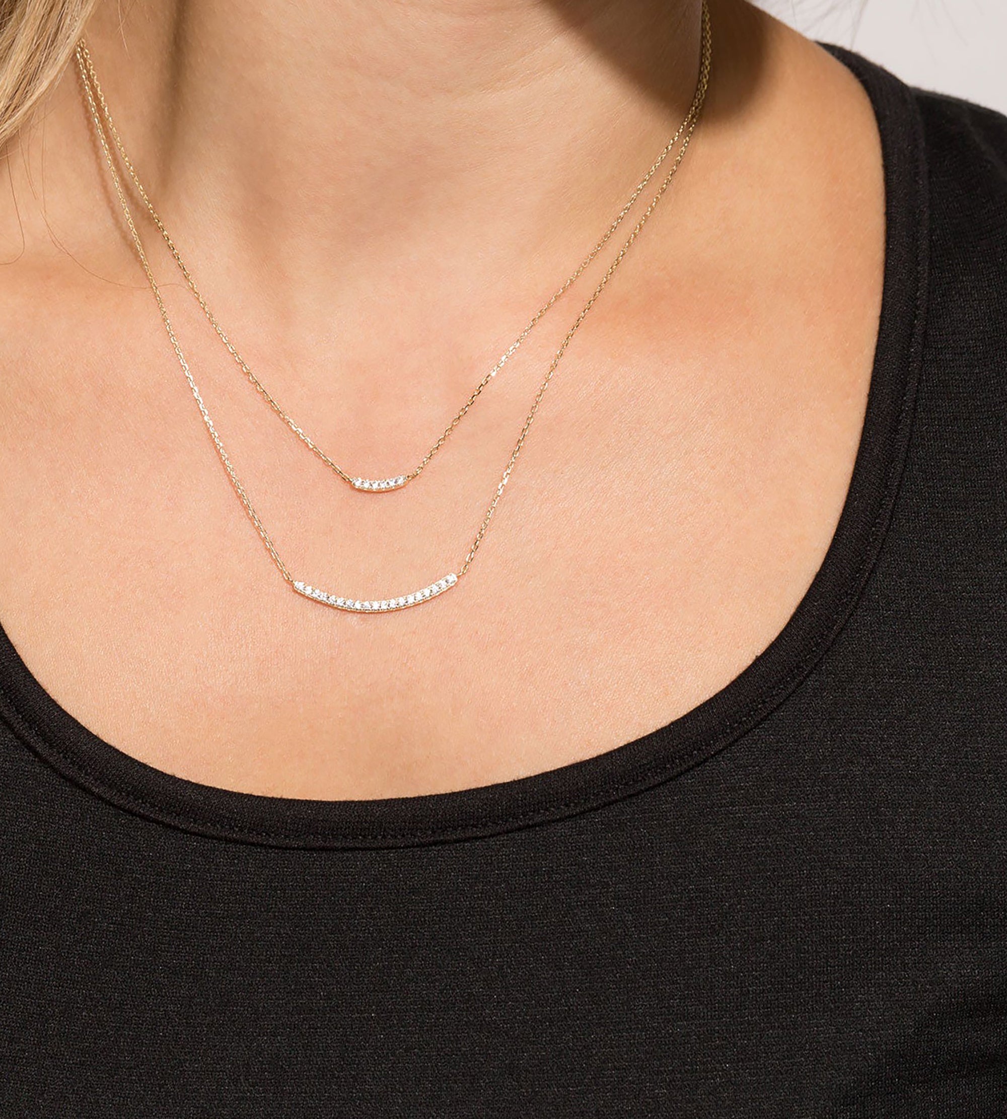 Double Strand Curved CZ Bar Necklace