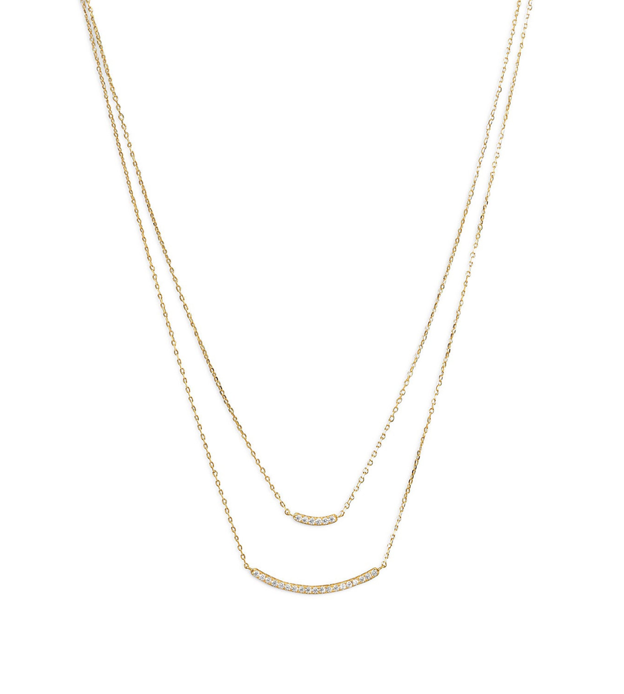 Double Strand Curved CZ Bar Necklace