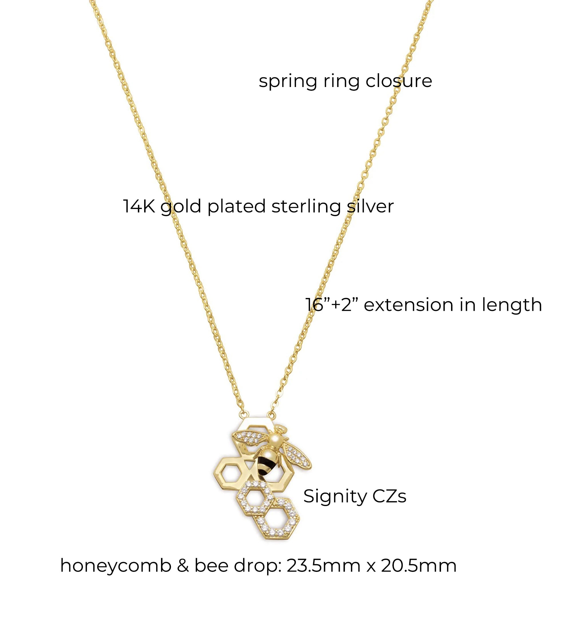 Signity CZ Honeycomb & Bee Necklace