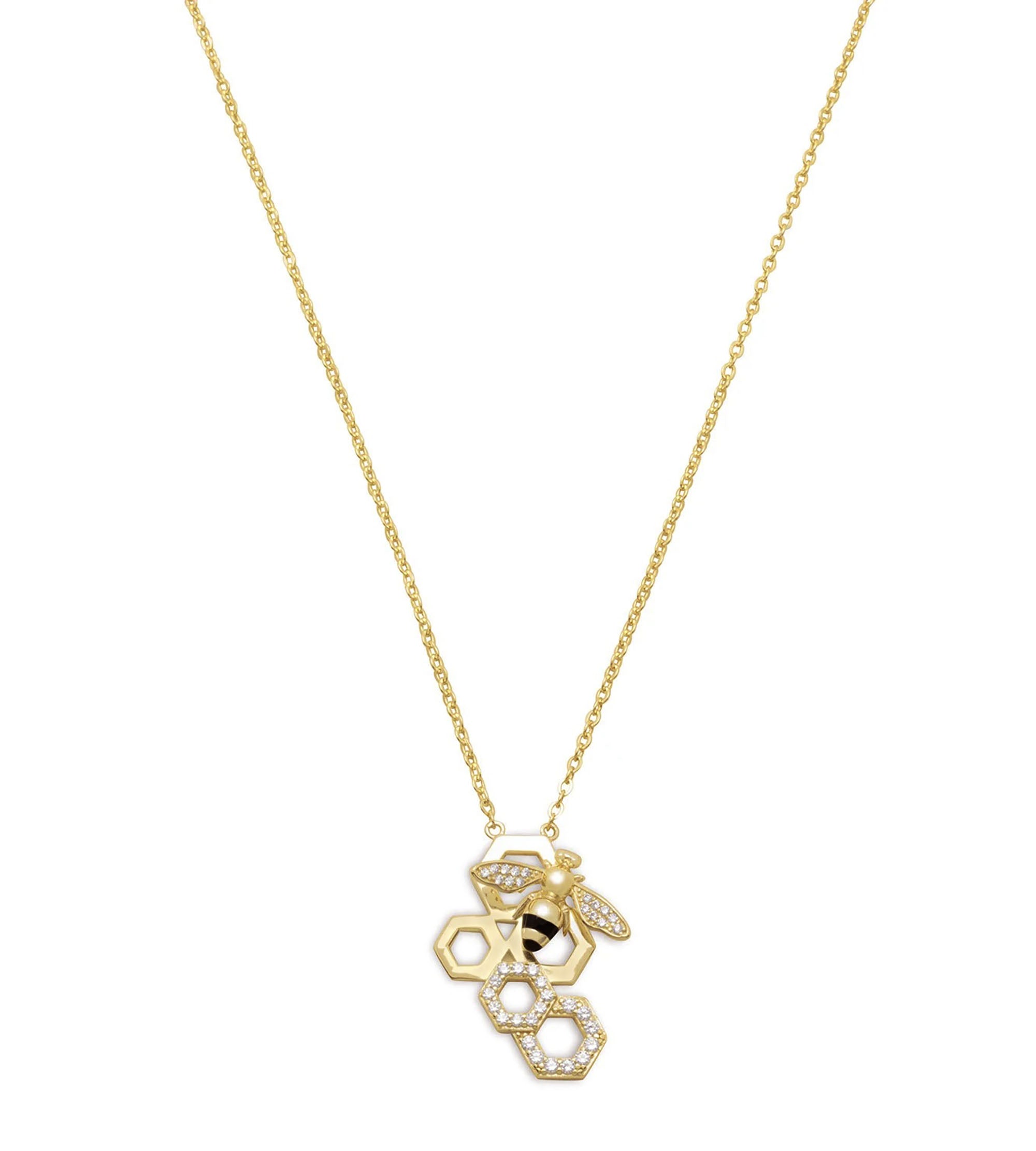 Signity CZ Honeycomb & Bee Necklace