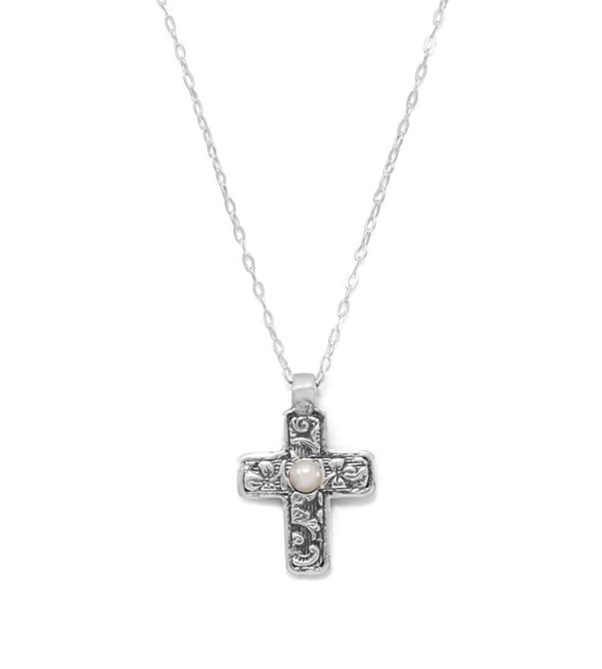 Reversible Oxidized Sterling Silver Cross Charm Pearl Necklace