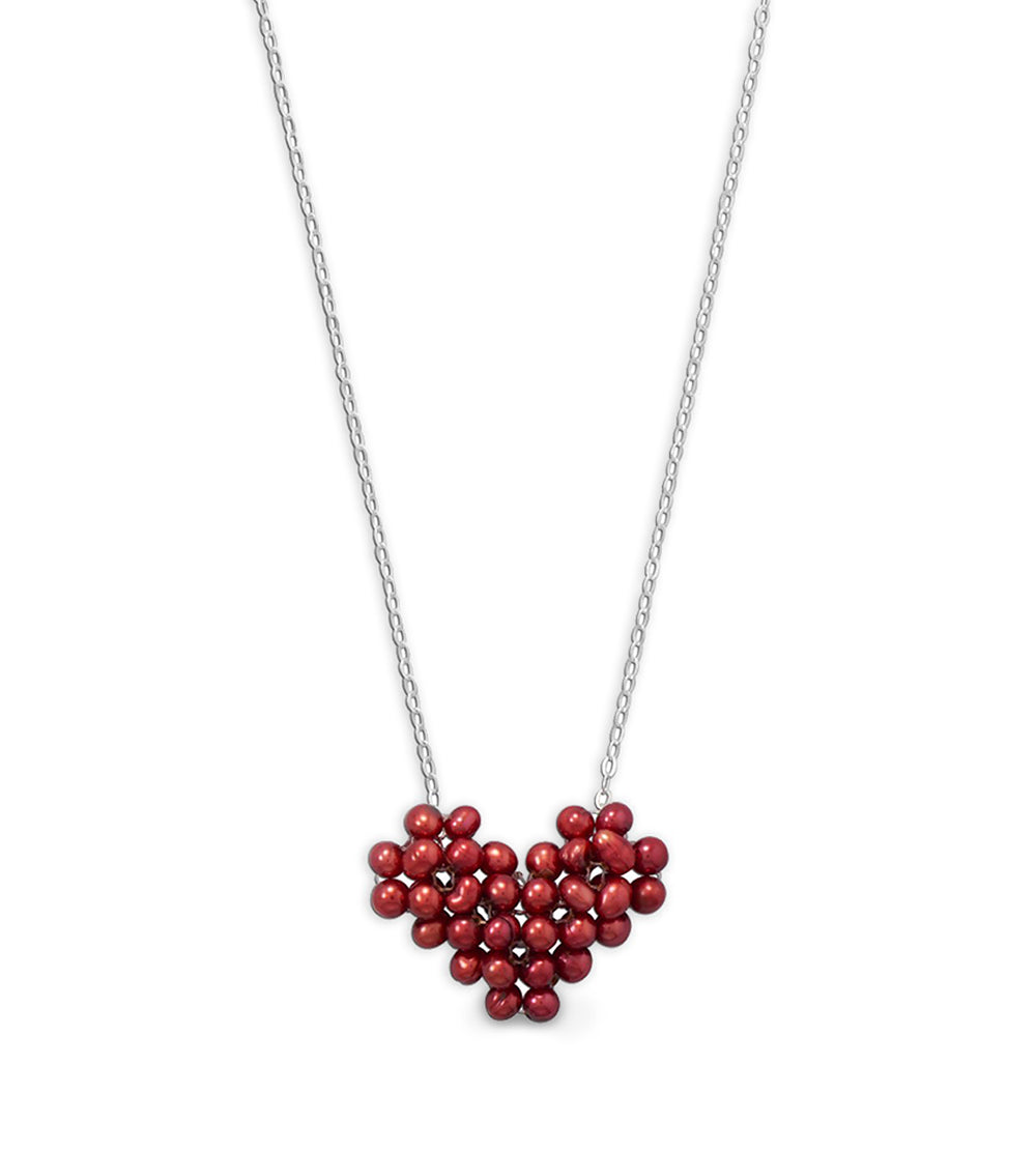 Red Cultured Freshwater Pearl Heart Necklace