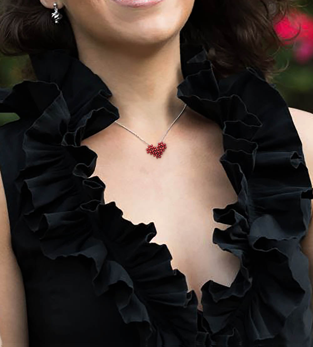 Red Cultured Freshwater Pearl Heart Necklace