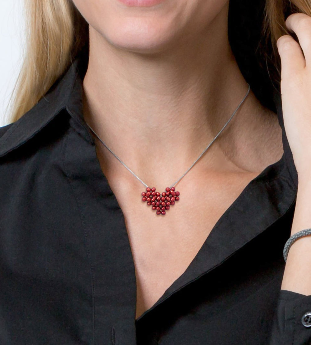 Red Cultured Freshwater Pearl Heart Necklace