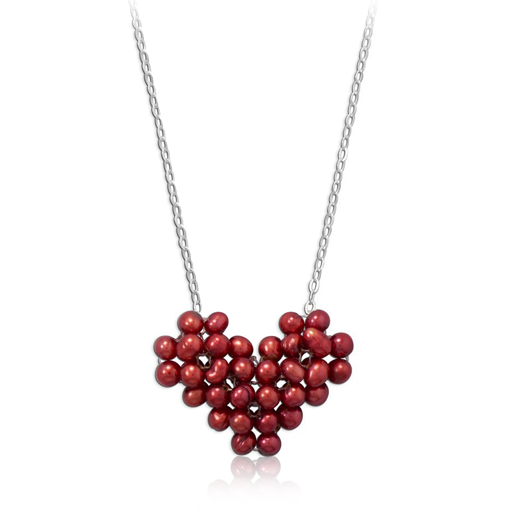 Red Cultured Freshwater Pearl Heart Necklace
