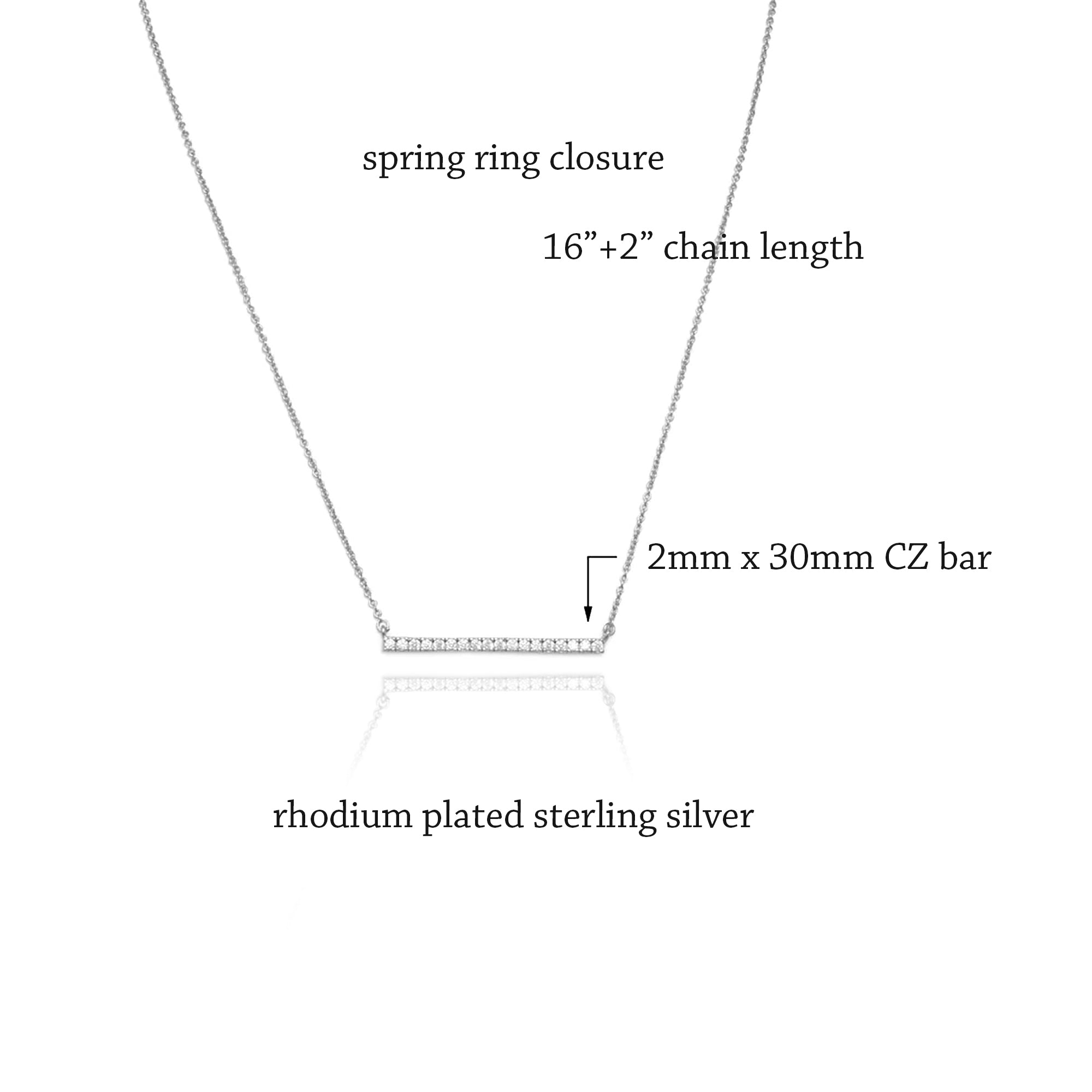CZ Bar Necklace in Rhodium Plating