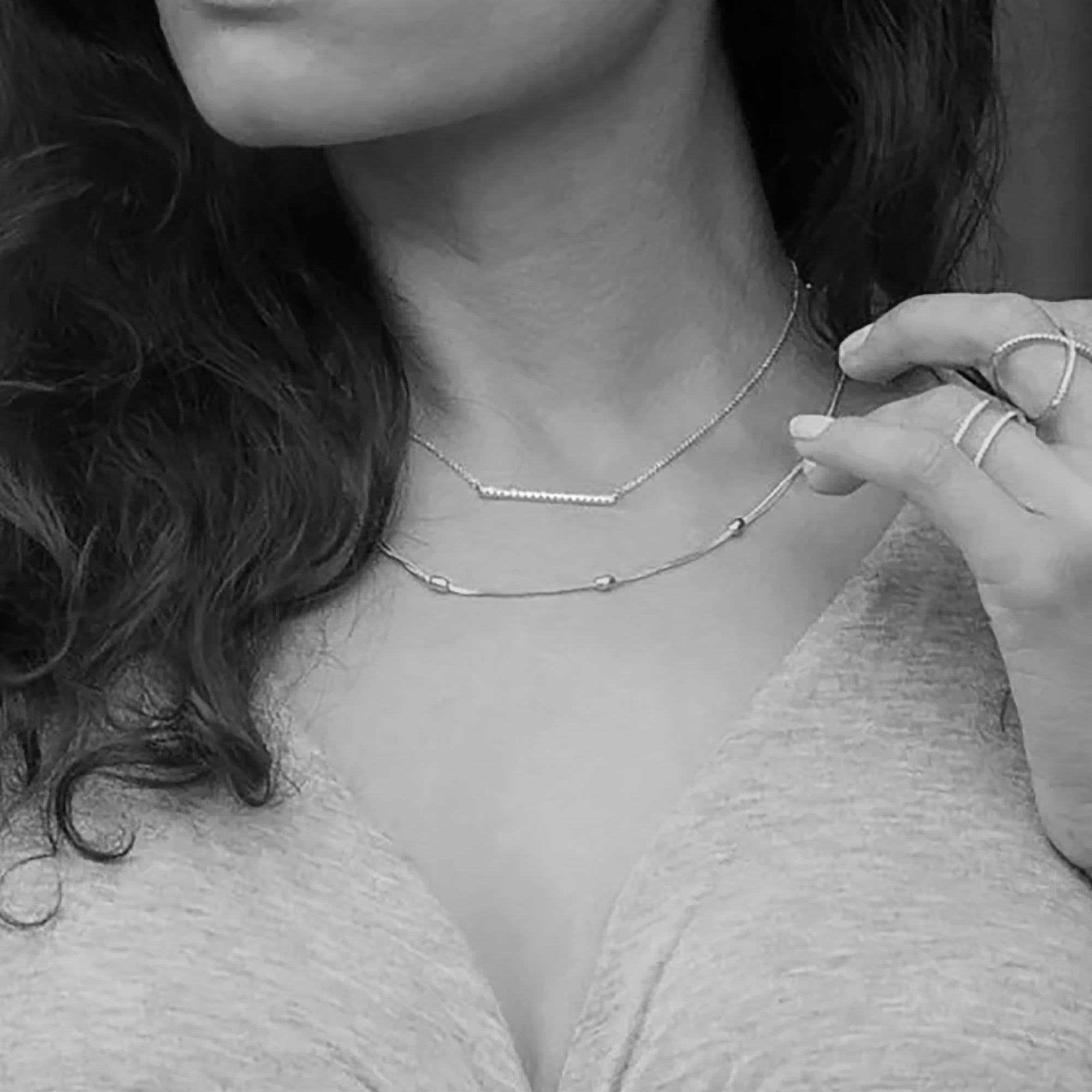 CZ Bar Necklace in Rhodium Plating