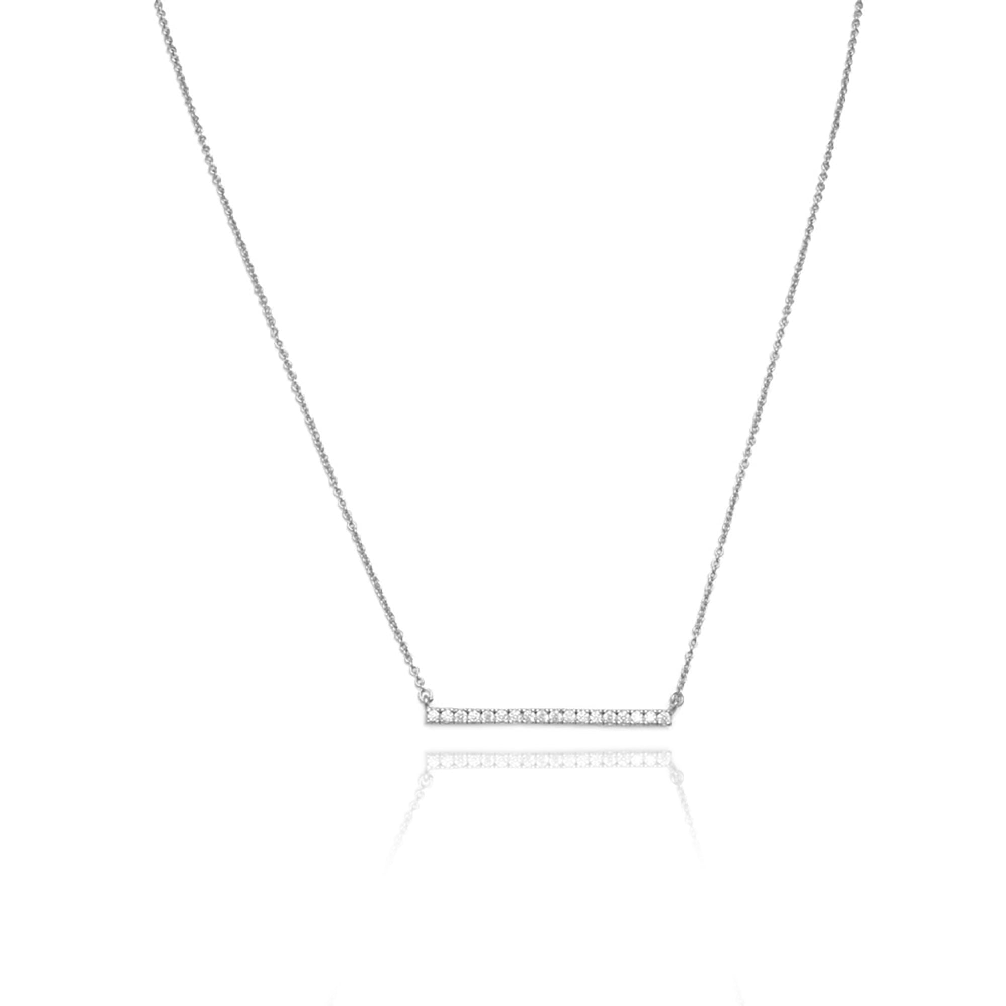 CZ Bar Necklace in Rhodium Plating