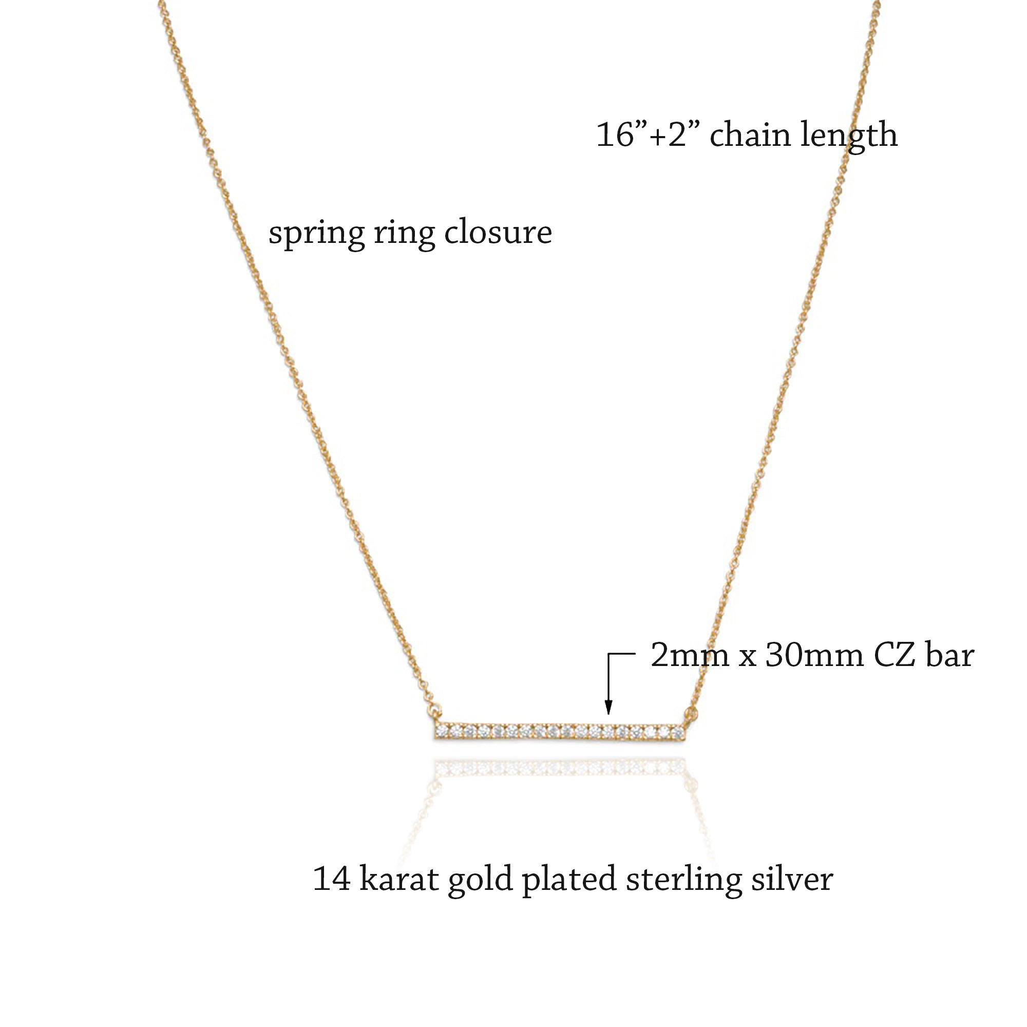 CZ Bar Necklace in Gold Plating