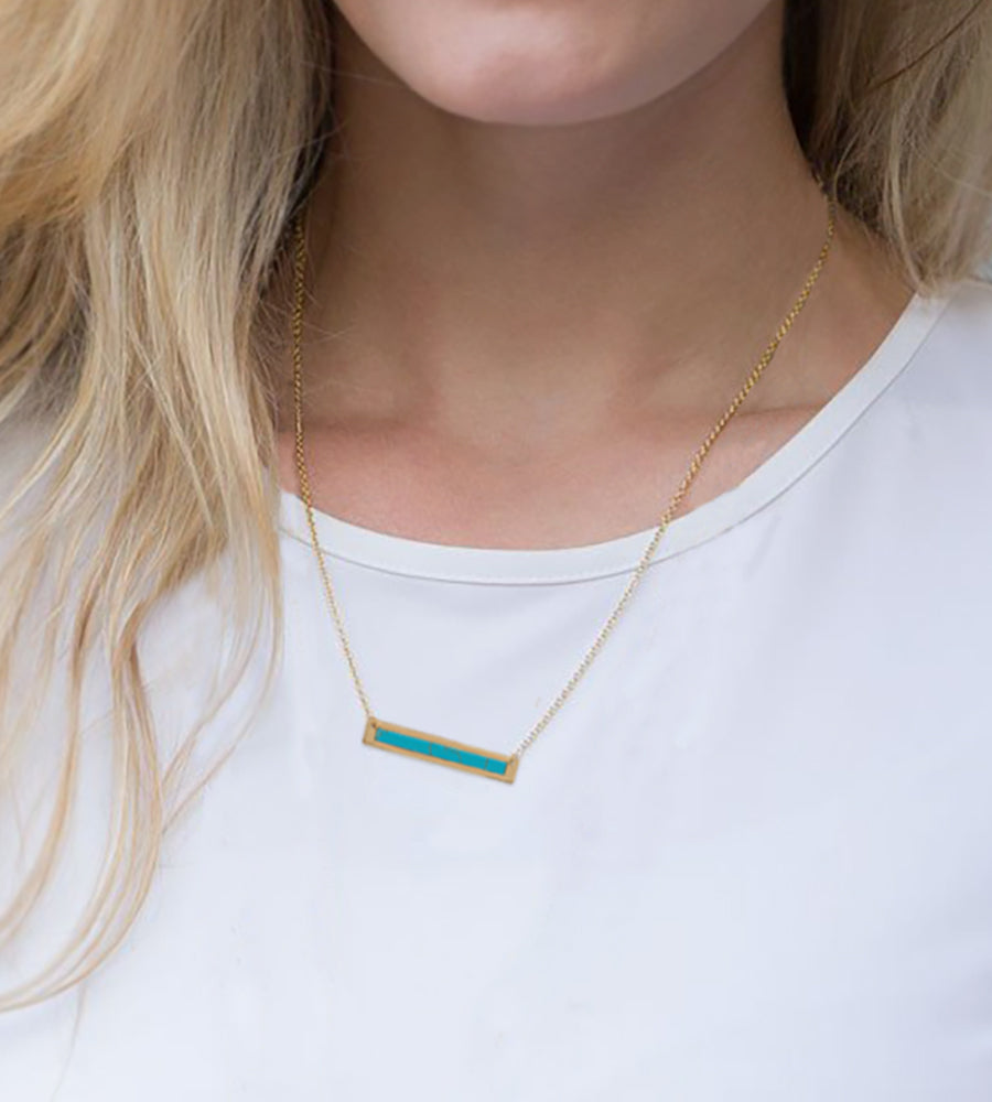 Turquoise Bar Necklace in Gold Finish