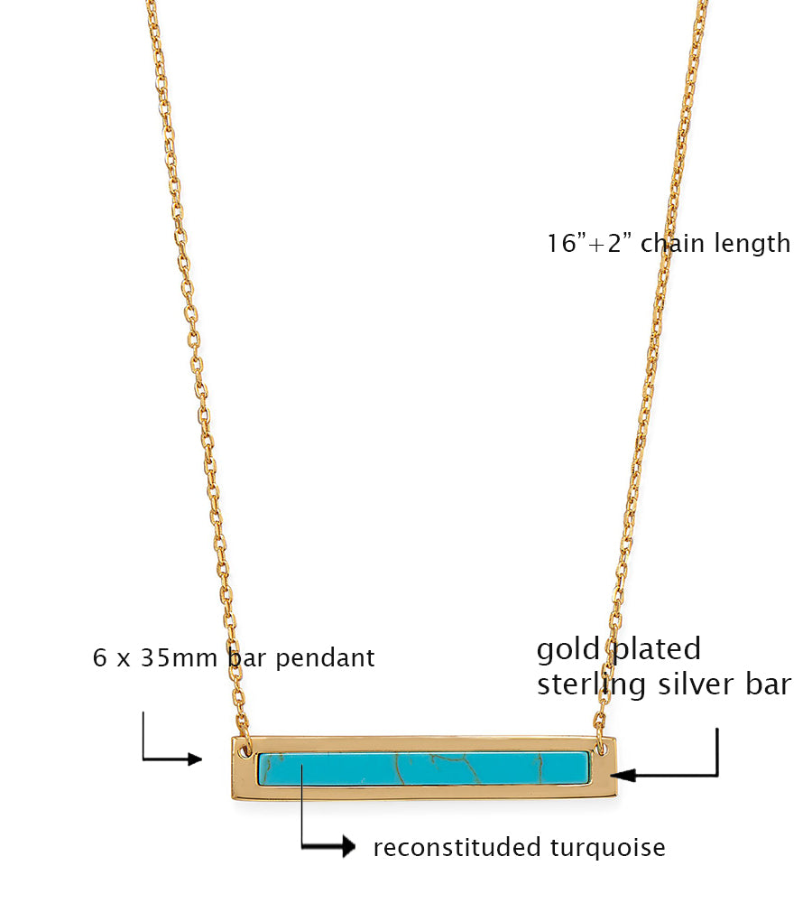 Turquoise Bar Necklace in Gold Finish