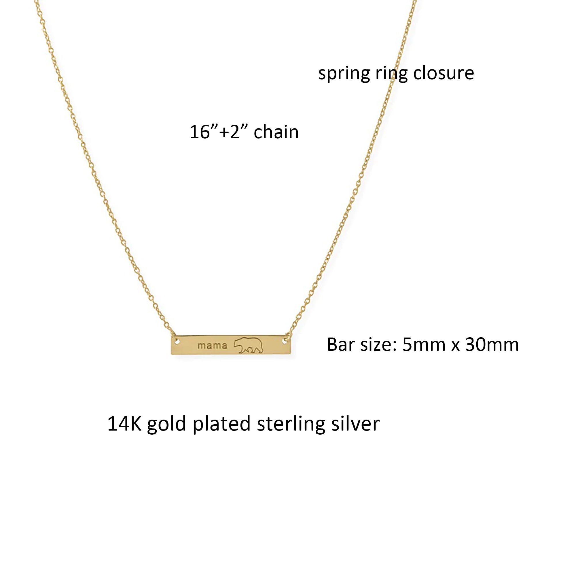 "Mama Bear" Bar Necklace in Gold Plating