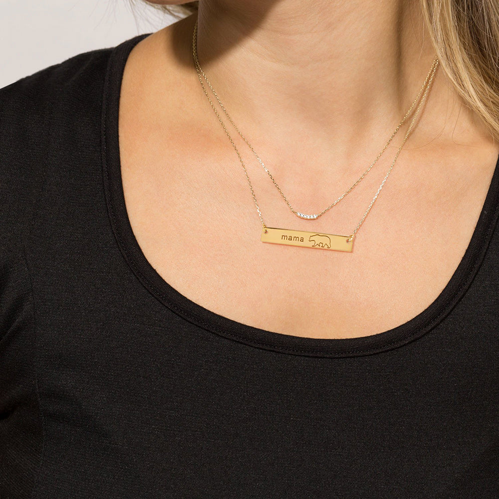 "Mama Bear" Bar Necklace in Gold Plating