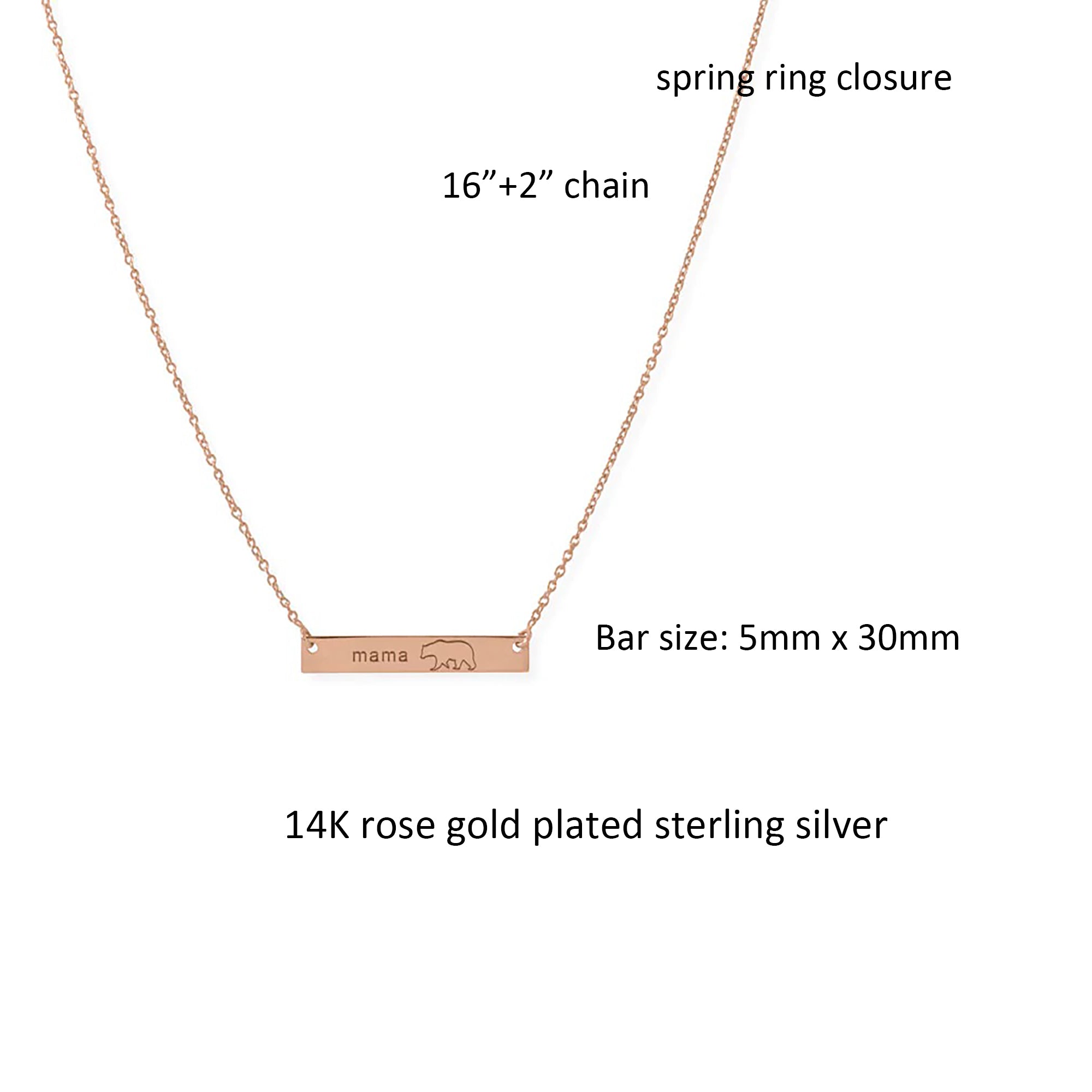 "Mama Bear" Bar Necklace in Rose Gold Plating