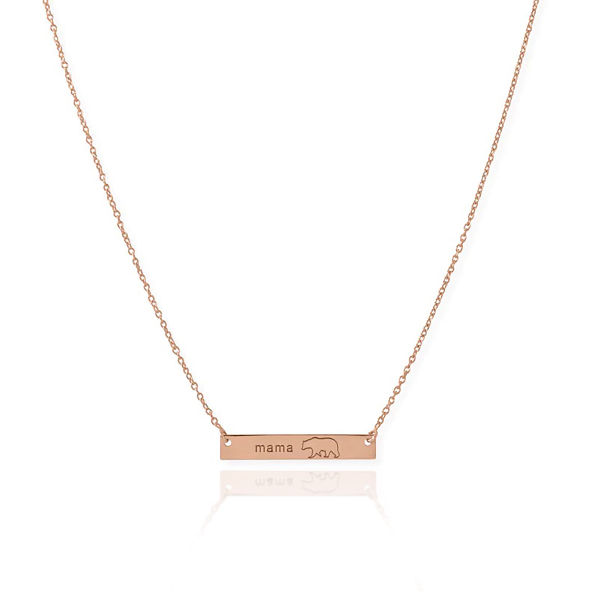 "Mama Bear" Bar Necklace in Rose Gold Plating