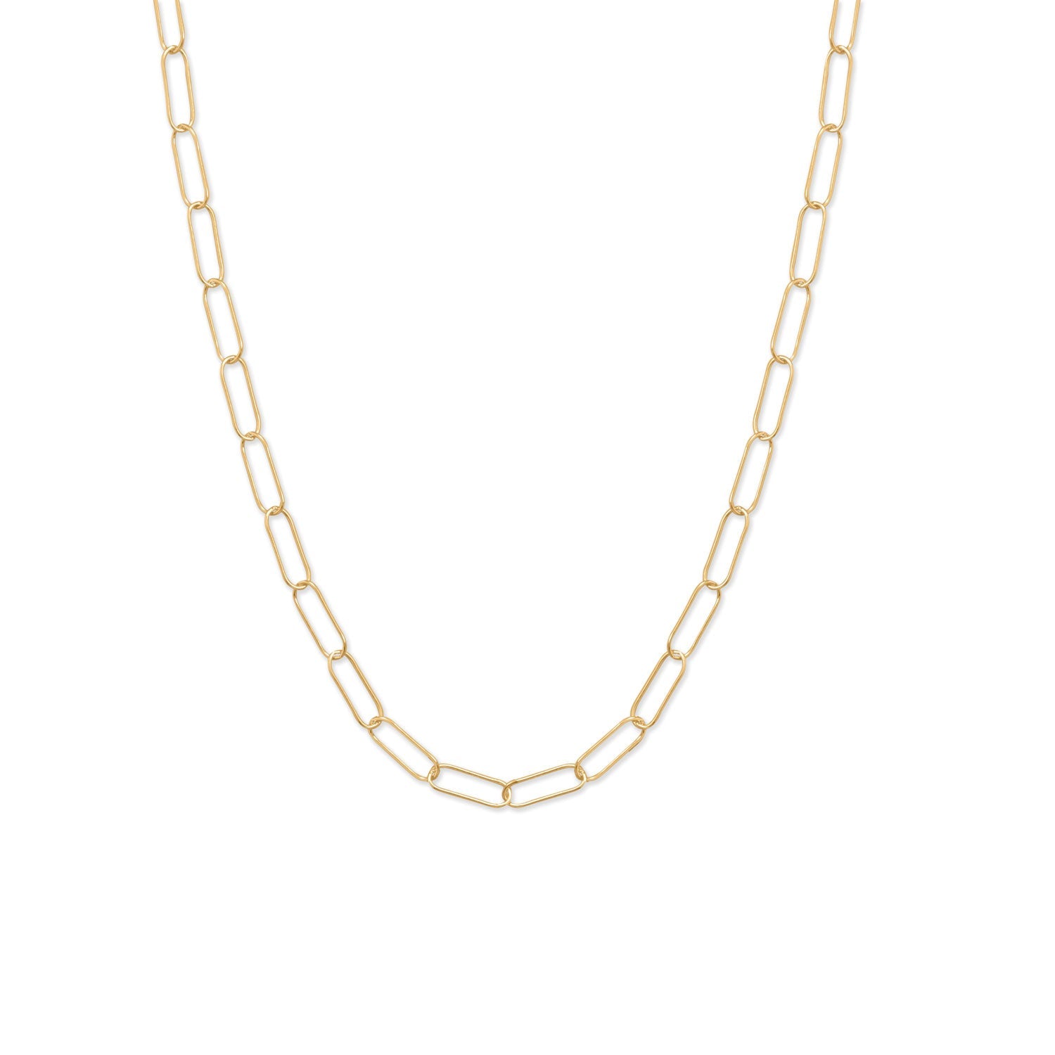 Sterling Silver Paperclip Necklace in Gold Plating, 21"