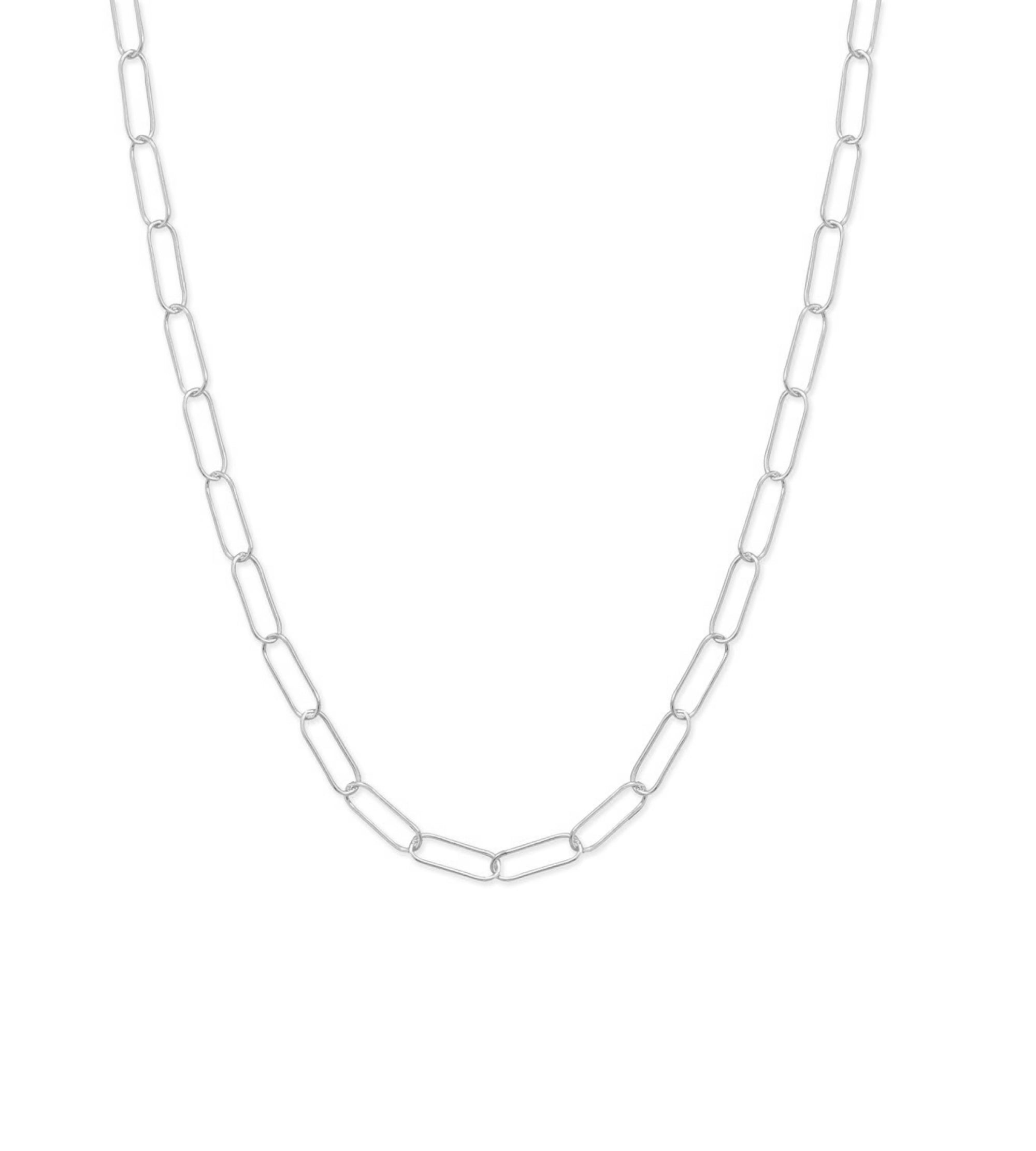Sterling Silver Paperclip Necklace in Rhodium Plating, 21"