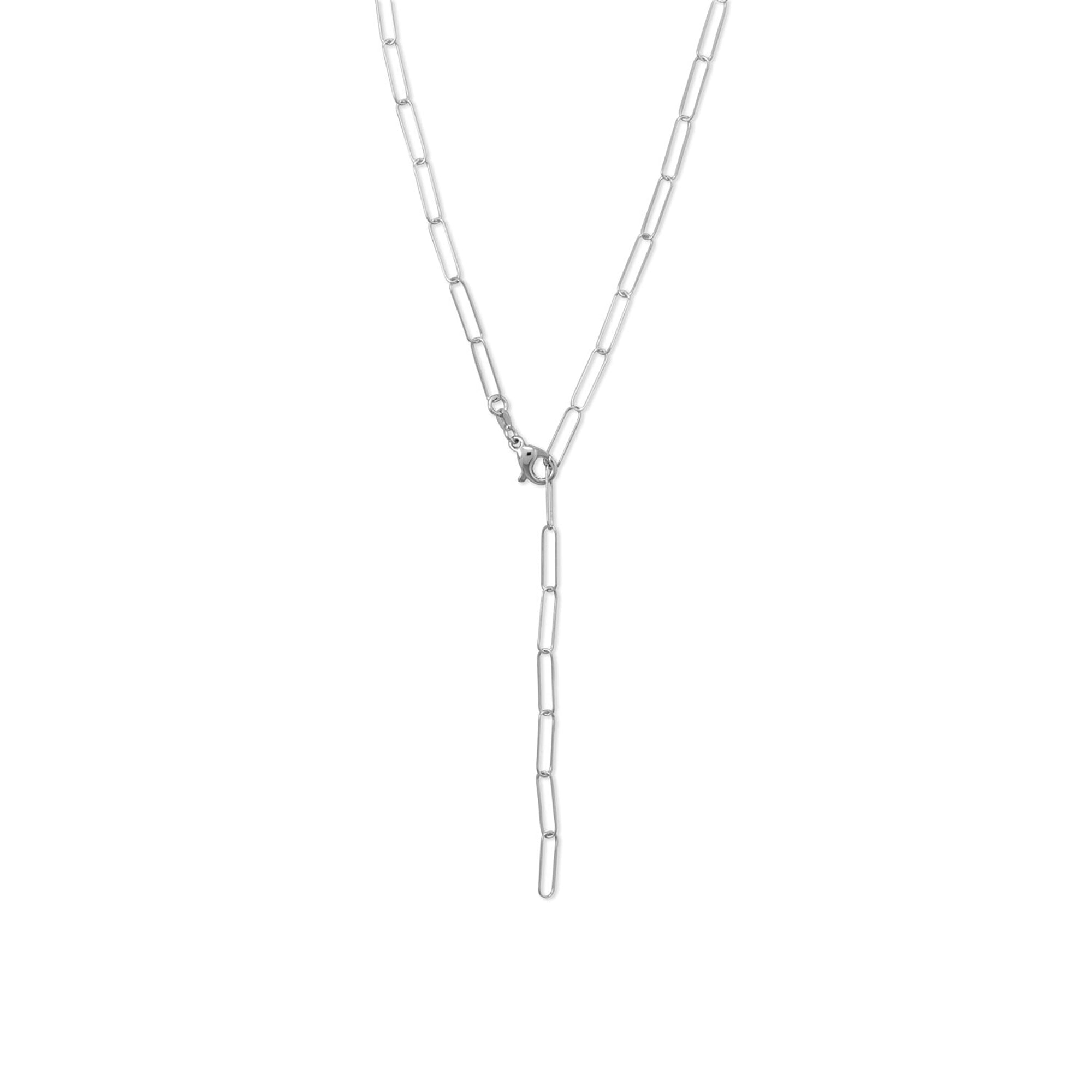 Sterling Silver Paperclip Necklace in Rhodium Plating, 21"