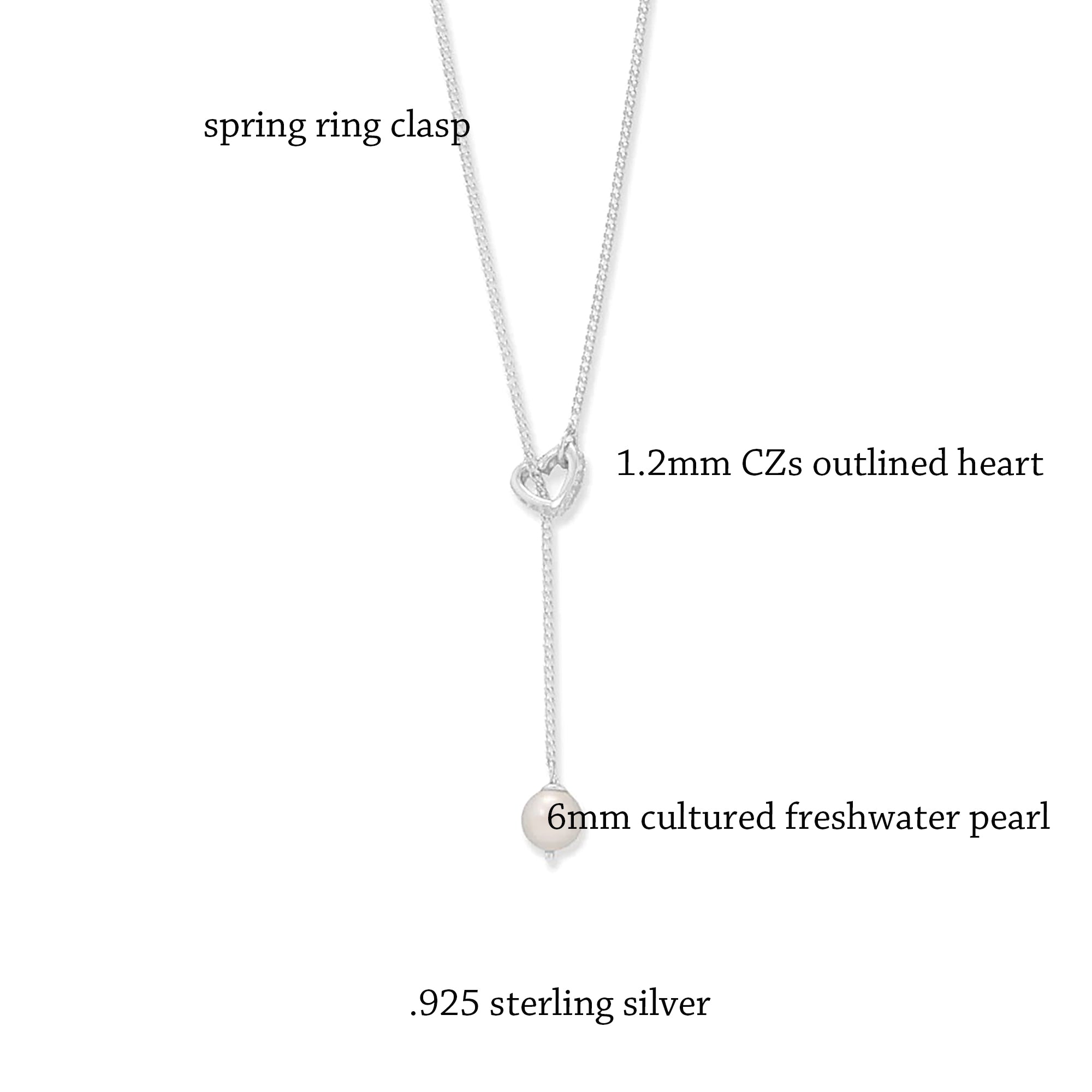 Pearl & CZ Heart Lariat Necklace