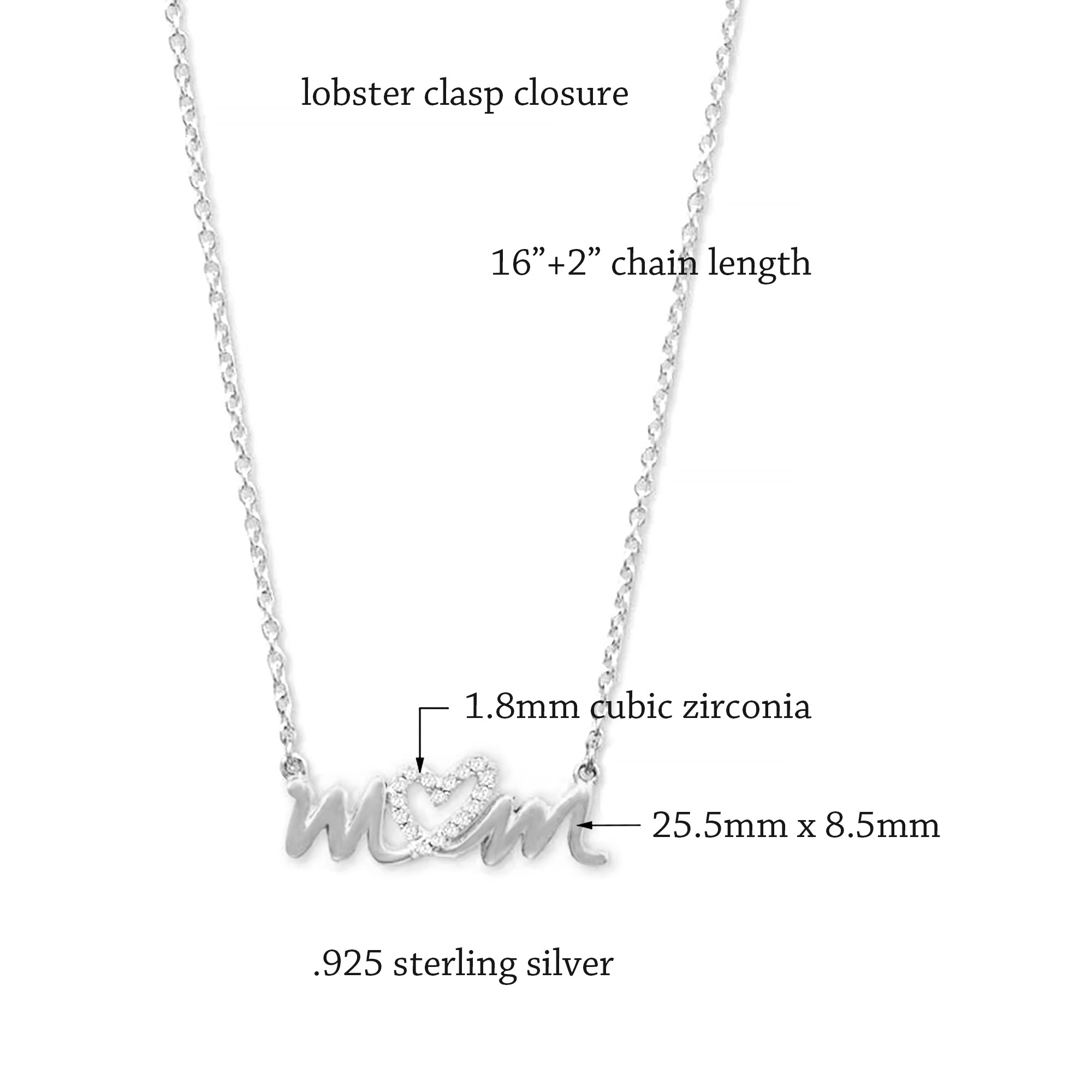 CZ Heart Mom Necklace