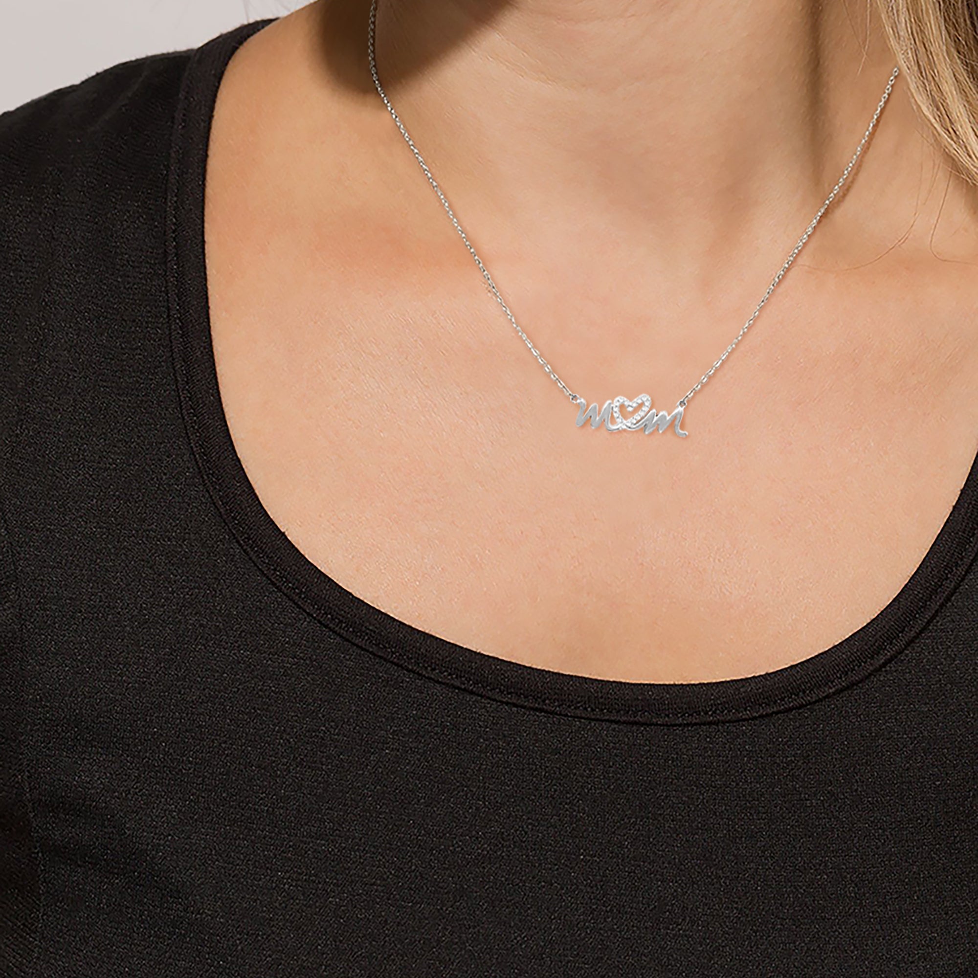 CZ Heart Mom Necklace