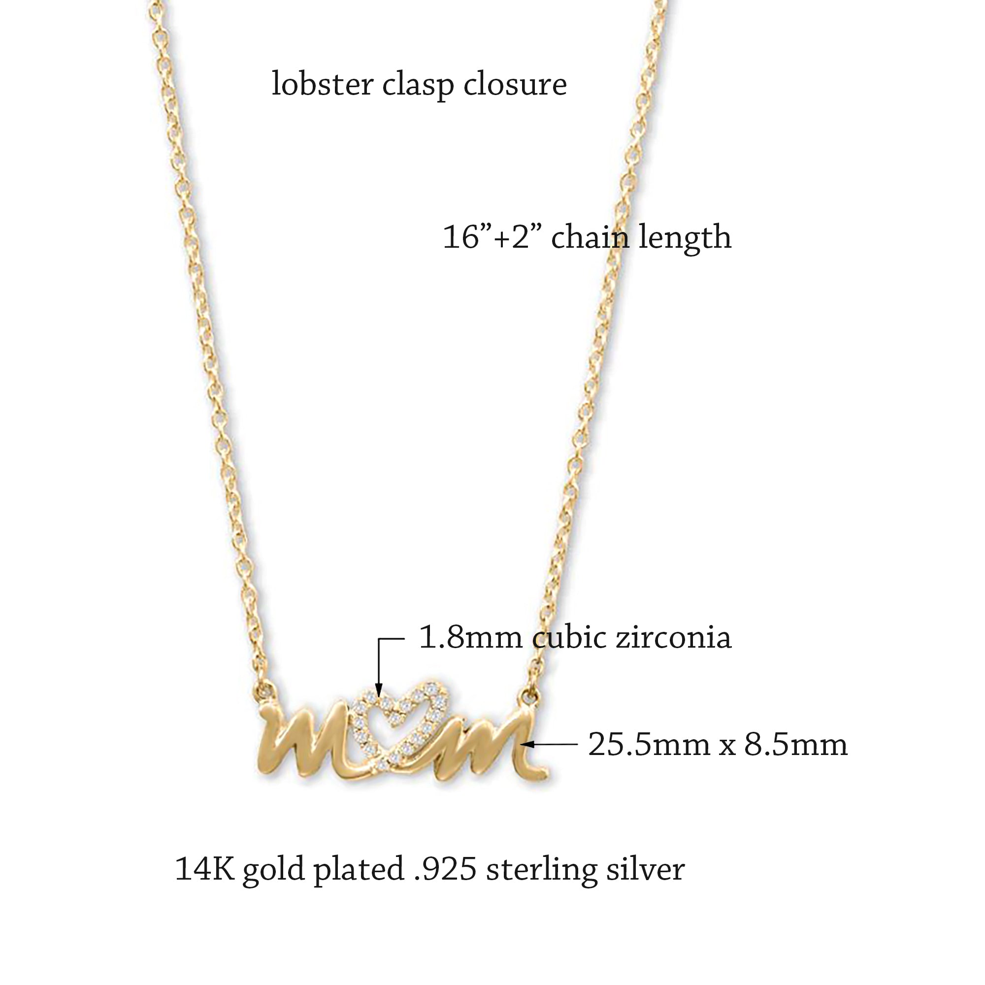 CZ Heart Mom Necklace in Gold Plating