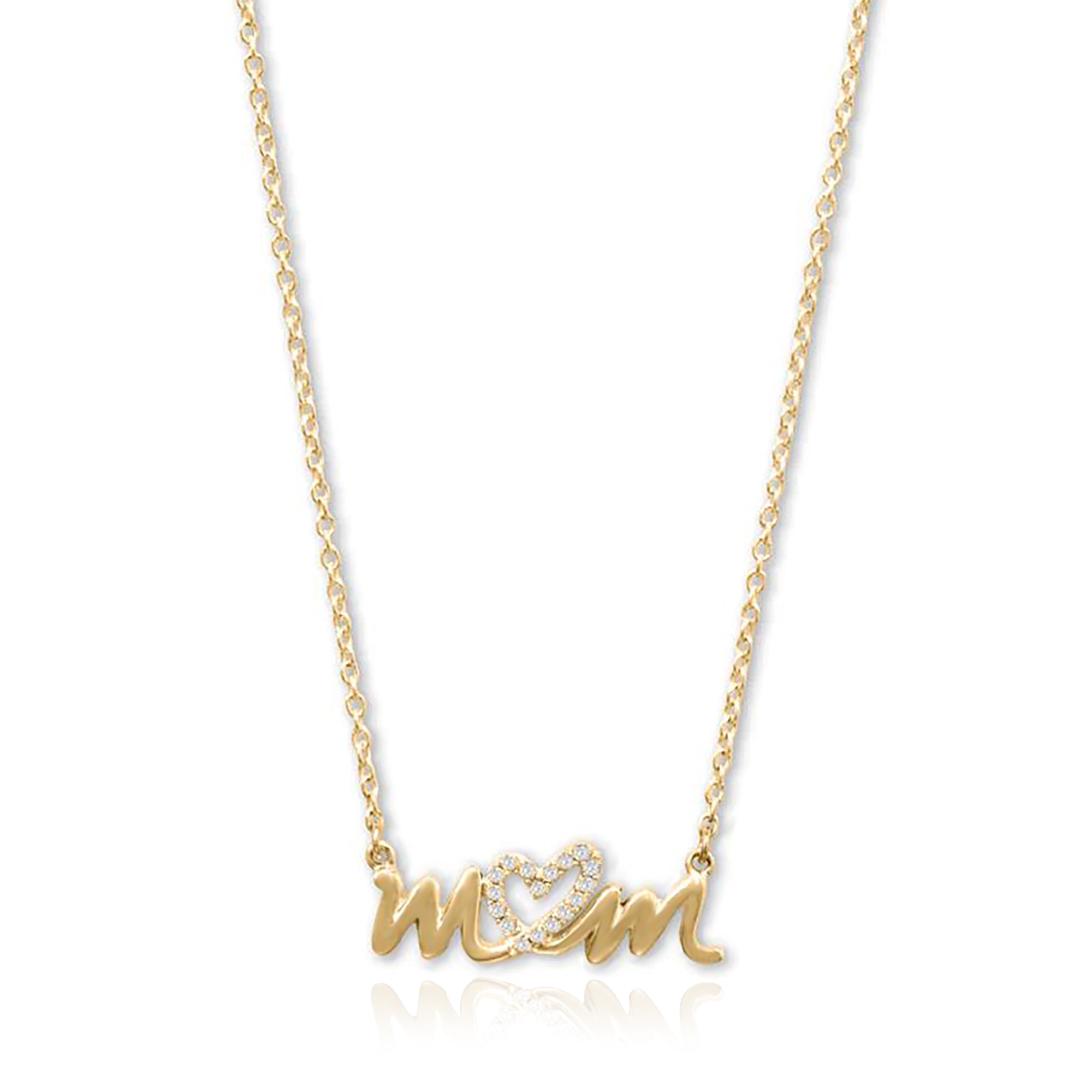 CZ Heart Mom Necklace in Gold Plating