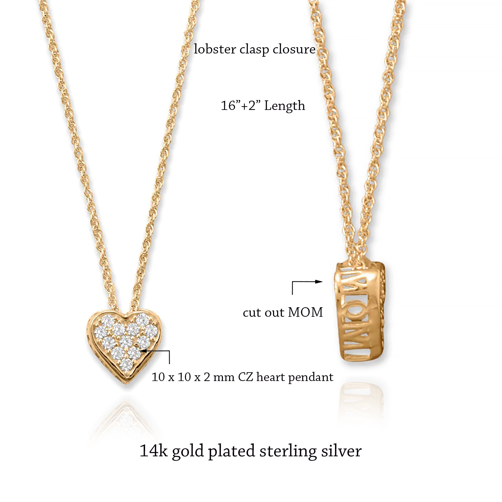 Pave CZ Heart "MOM" Necklace