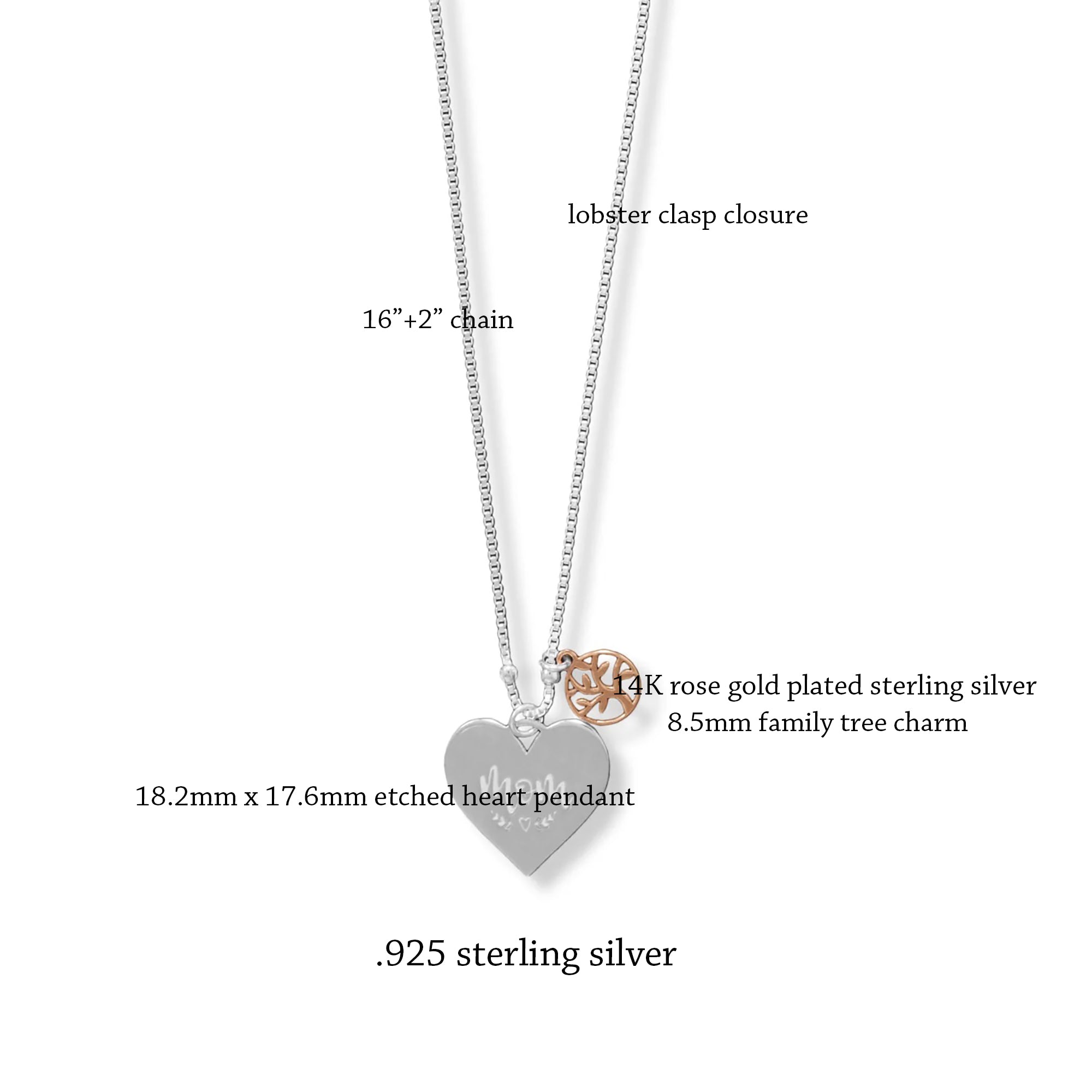 Mom Heart & Family Tree Charm Necklace