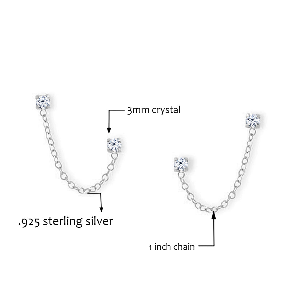 Crystal Double Post Earrings in Sterling Silver