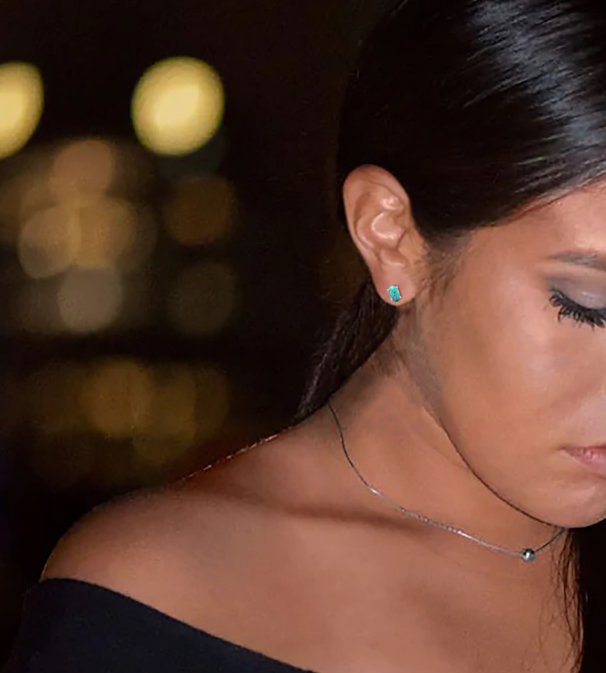 Oval-shaped Stabilized Turquoise Stud Earrings