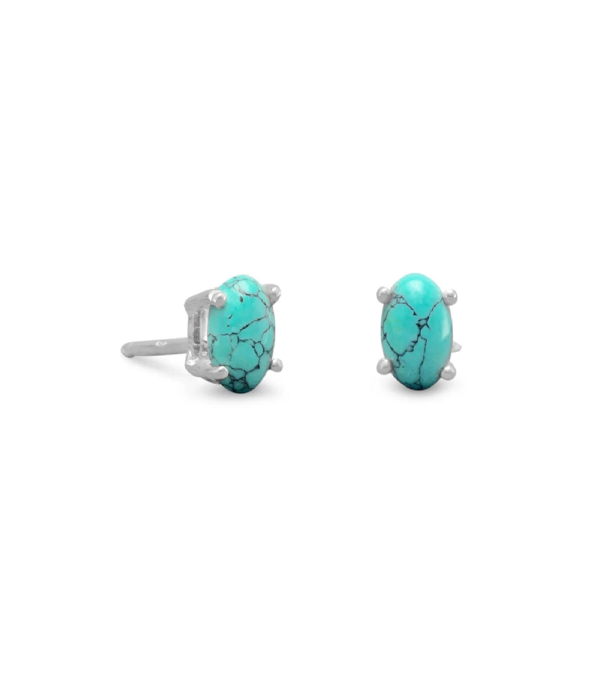 Oval-shaped Stabilized Turquoise Stud Earrings