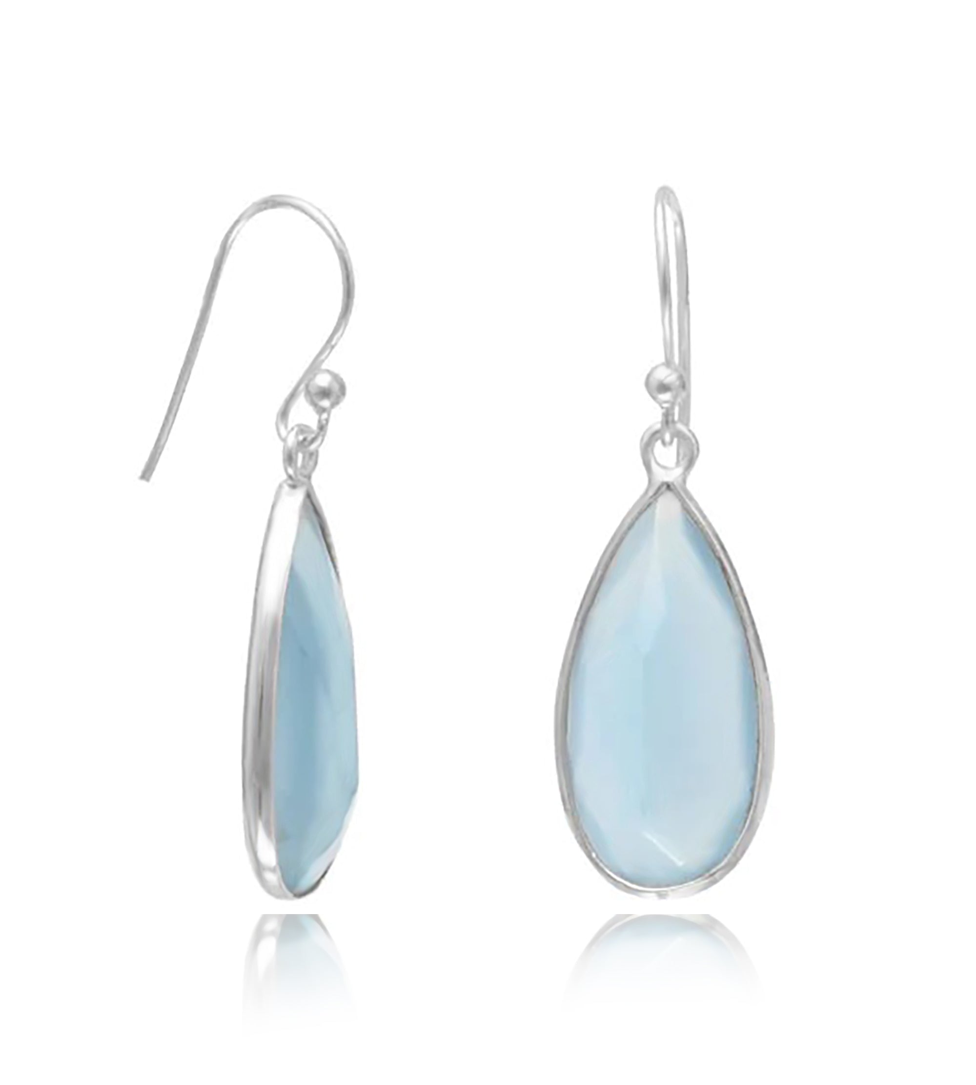 Pear-shaped Blue Chalcedony Dangle Earrings