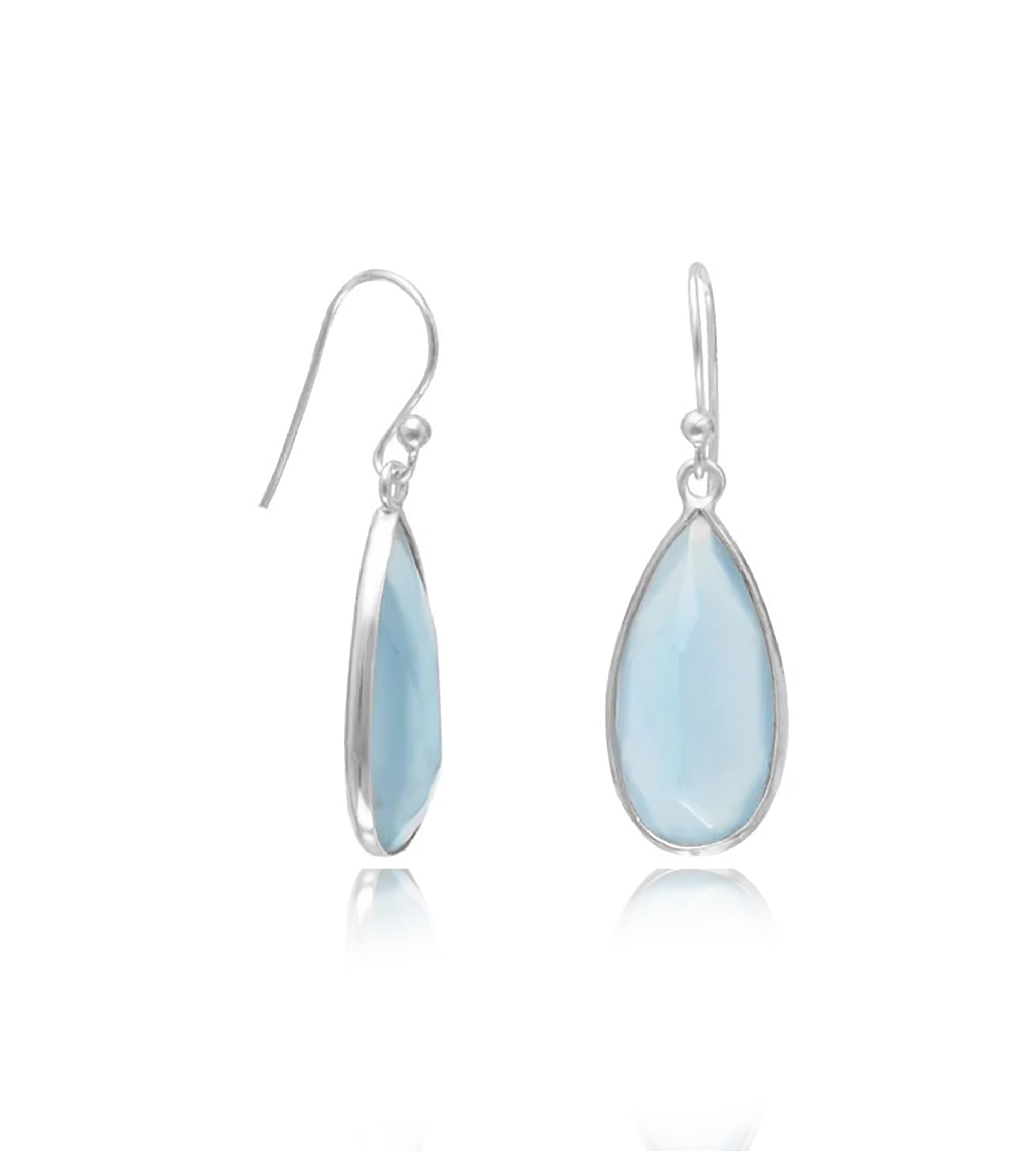 Pear-shaped Blue Chalcedony Dangle Earrings