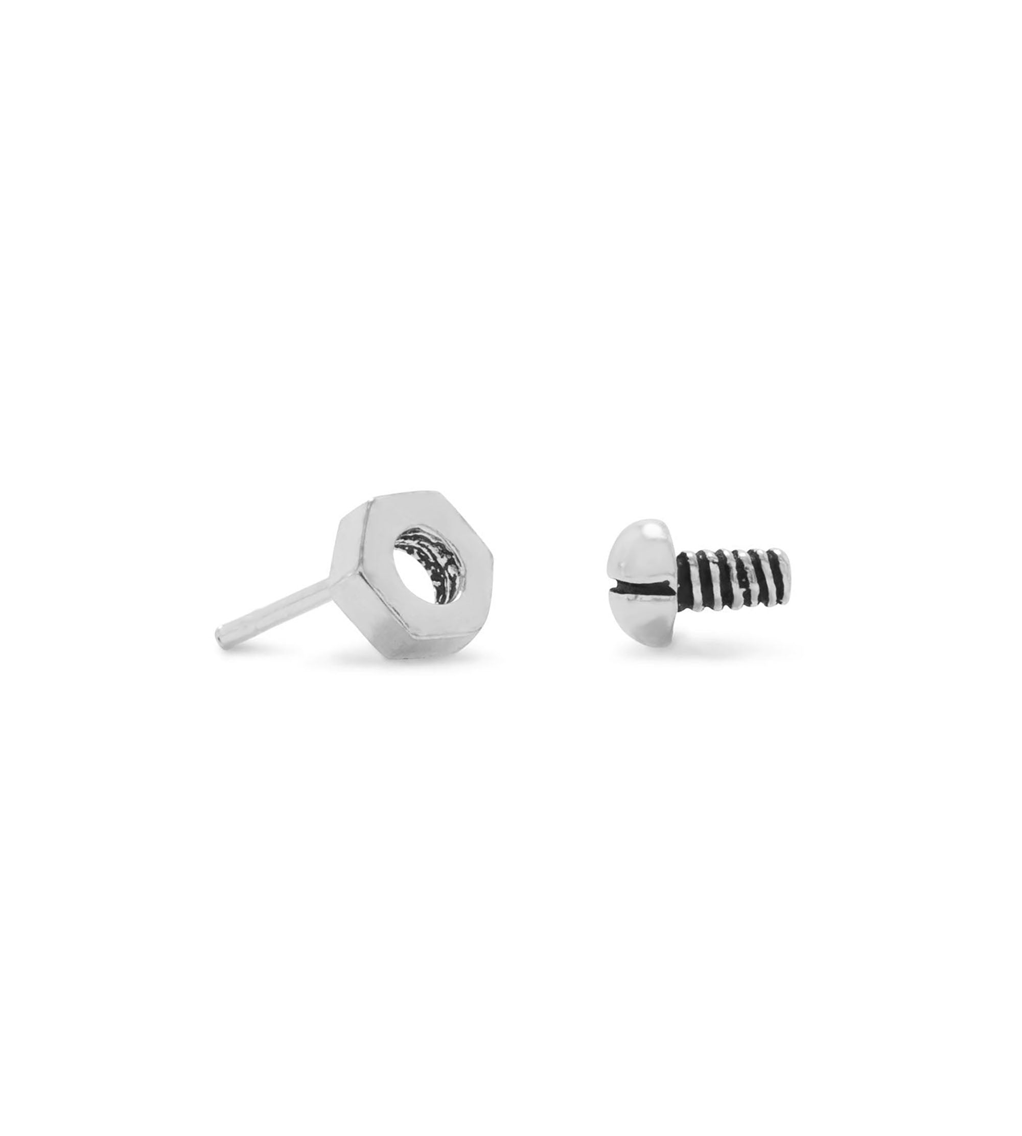 Oxidized Nut and Bolt Stud Earrings