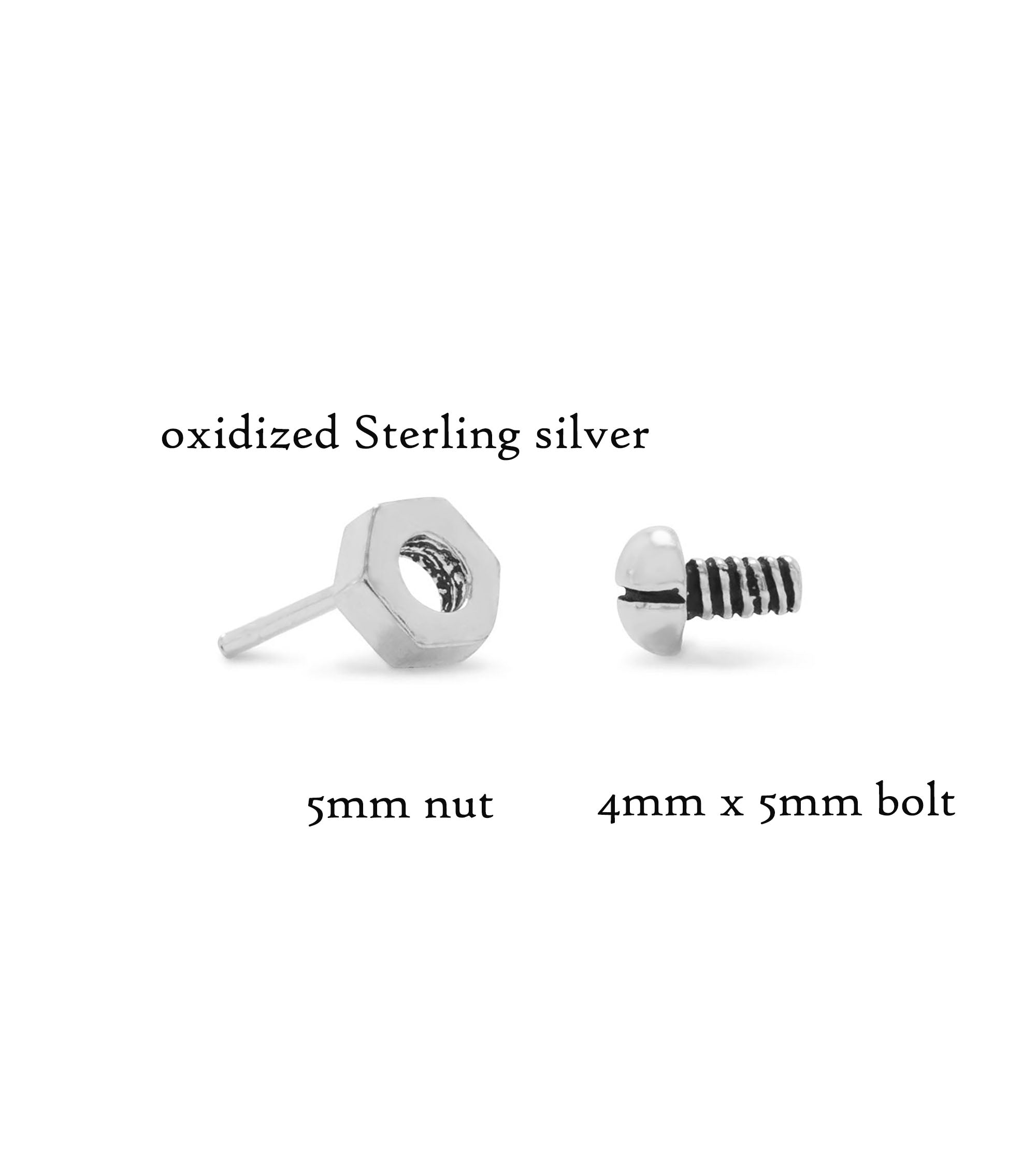 Oxidized Nut and Bolt Stud Earrings