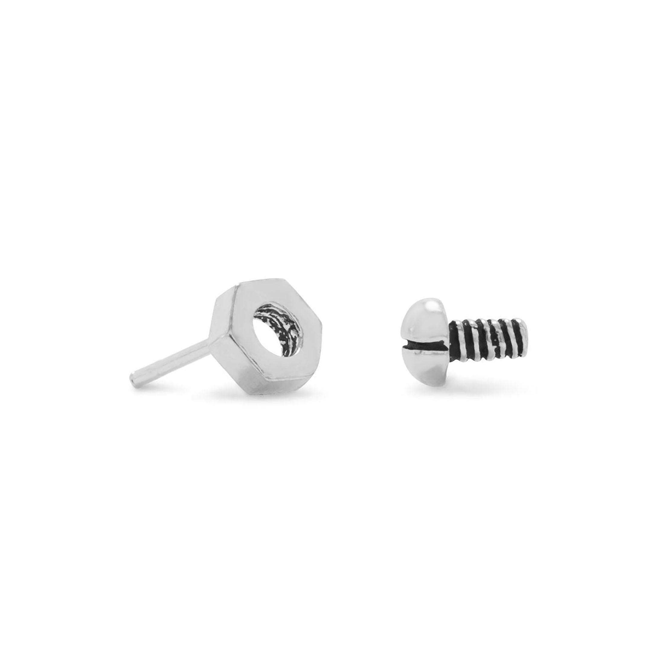 Oxidized Nut and Bolt Stud Earrings