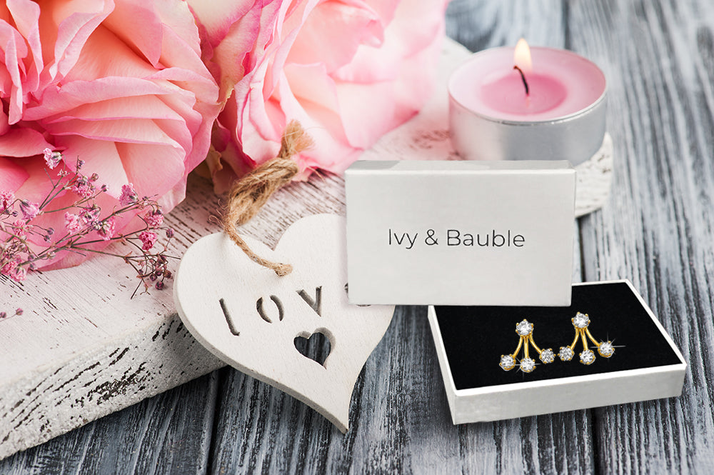 Cubic Zirconia Gold Finish Ear Jackets