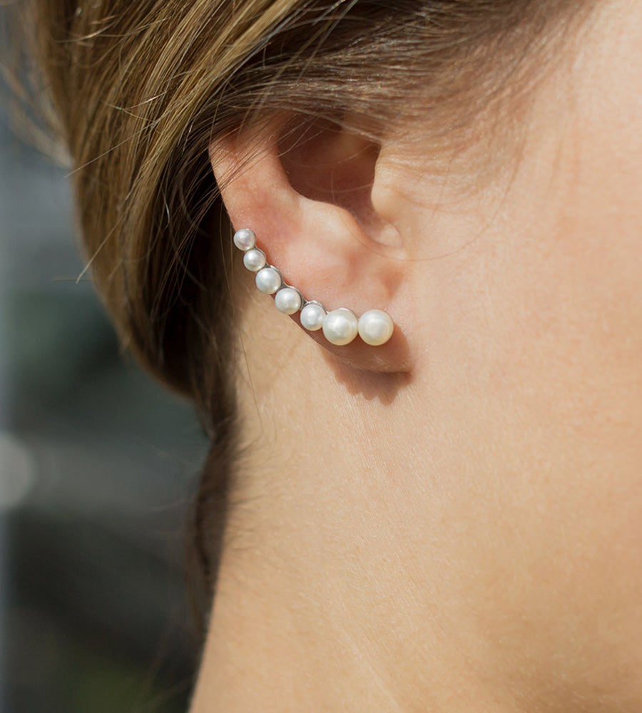 Cultured Freshwater Pearl Silver Ear Climbers