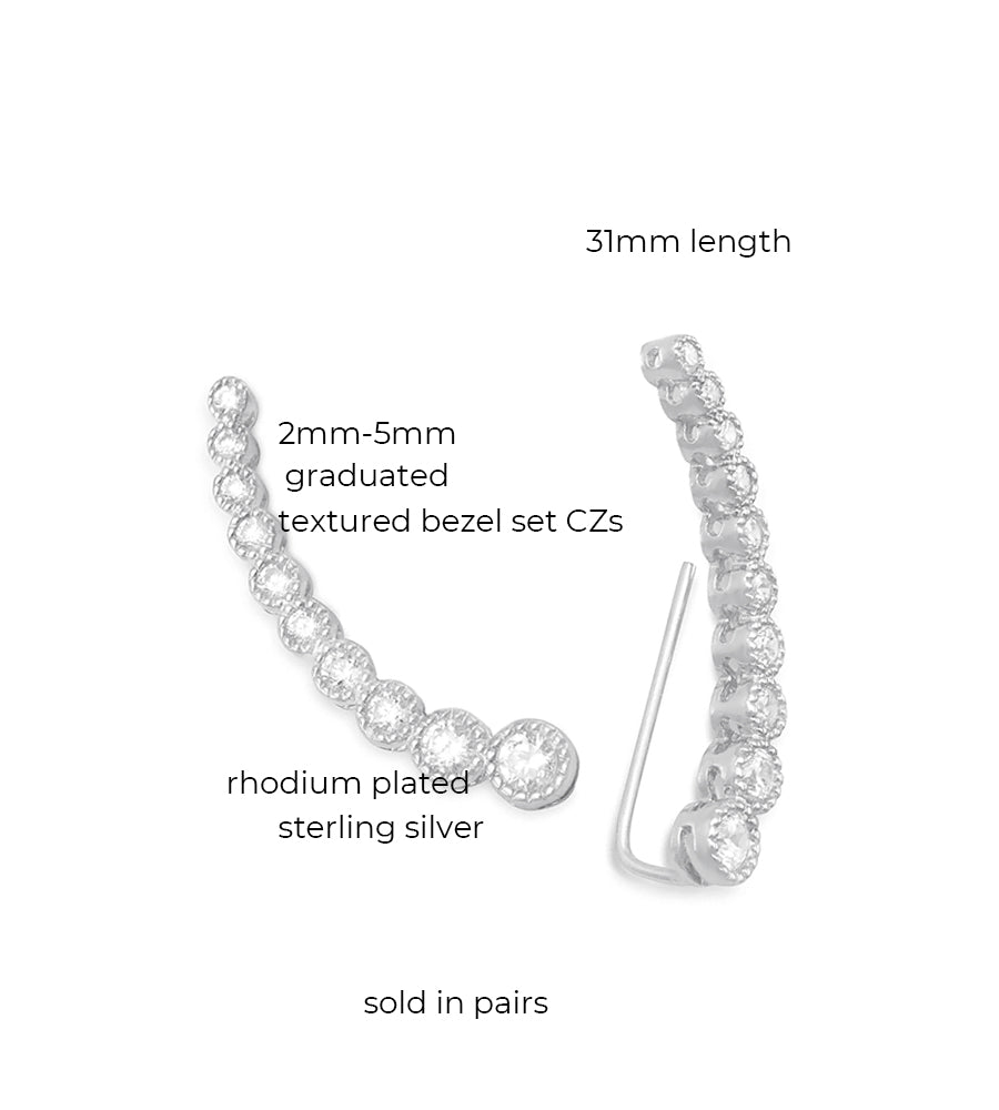 Graduated CZ Silver Ear Climbers