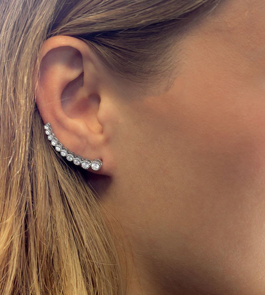 Graduated CZ Silver Ear Climbers