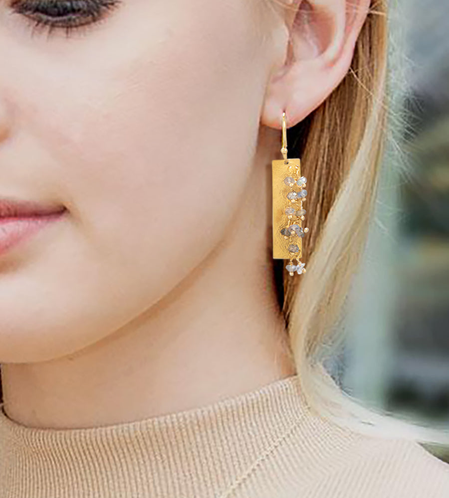 Labradorite Beads Bar Earrings